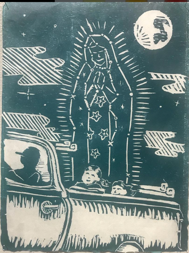 "Ella Nos Proteja", Wood Block Print, 2018