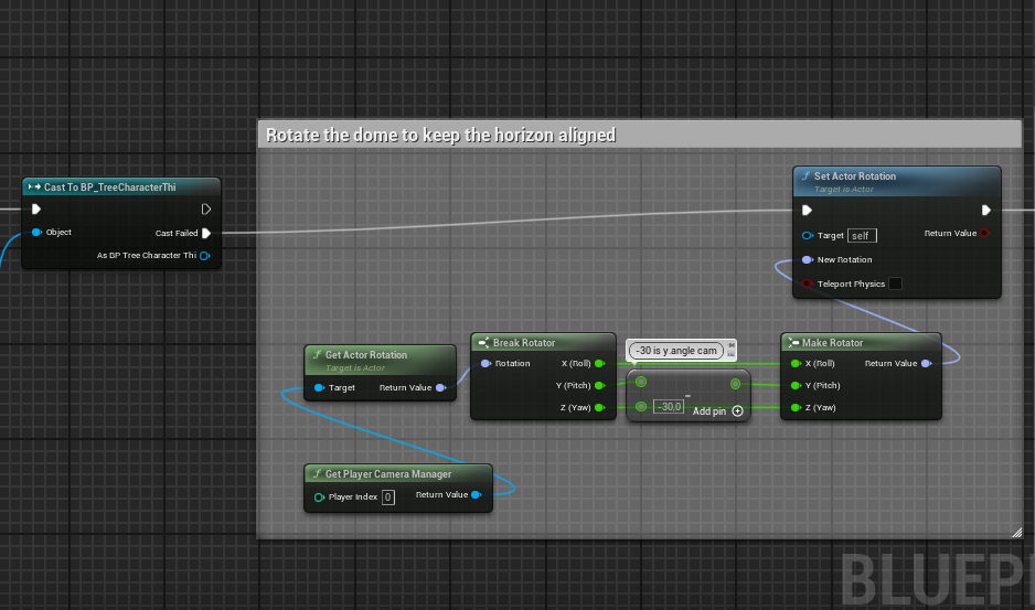 extrait du BluePrint qui fait pencher la SkySphere en même temps que la caméra