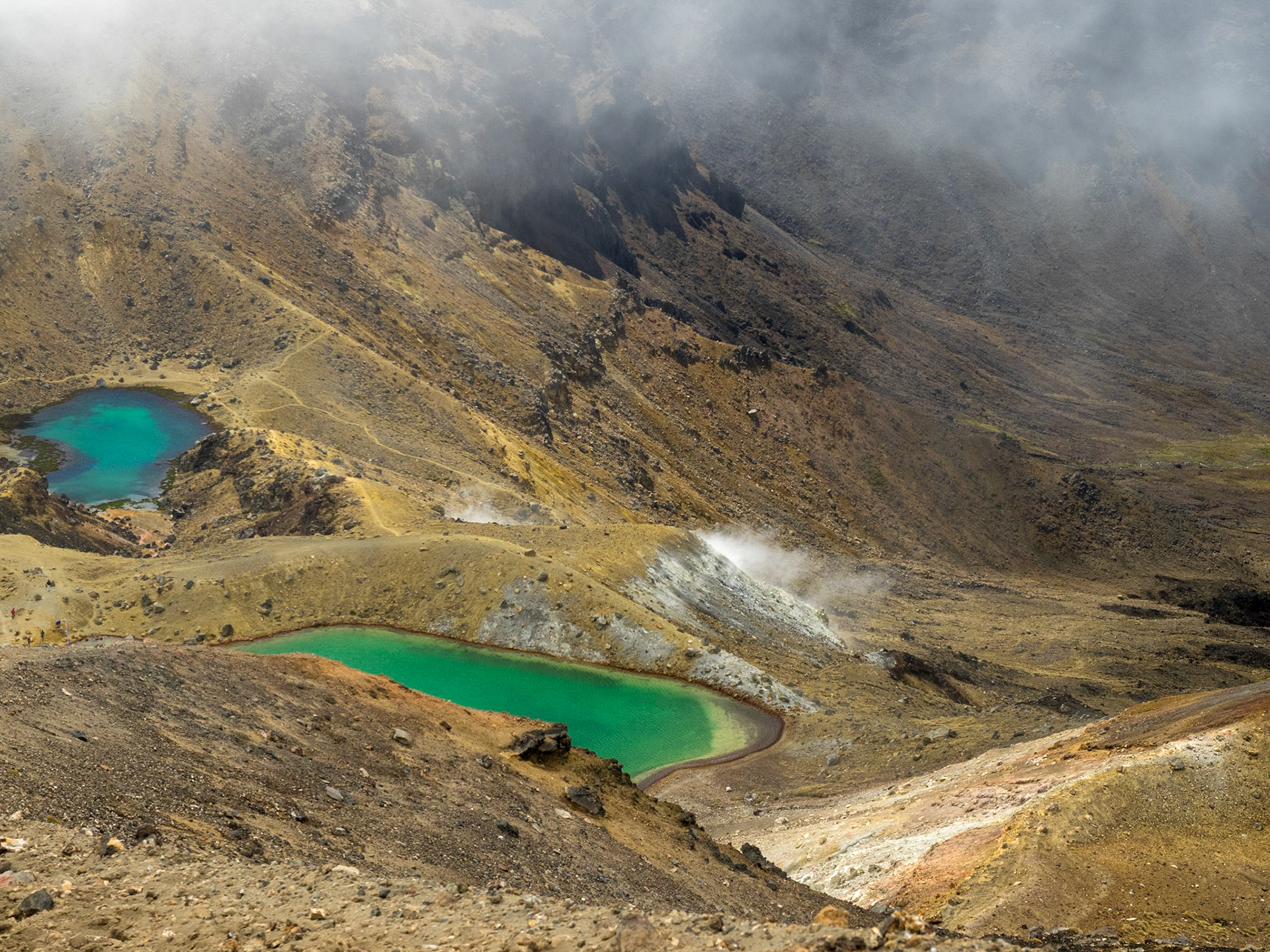 Les lacs du Tongariro, malheureusement, le temps n'était pas à la fête.