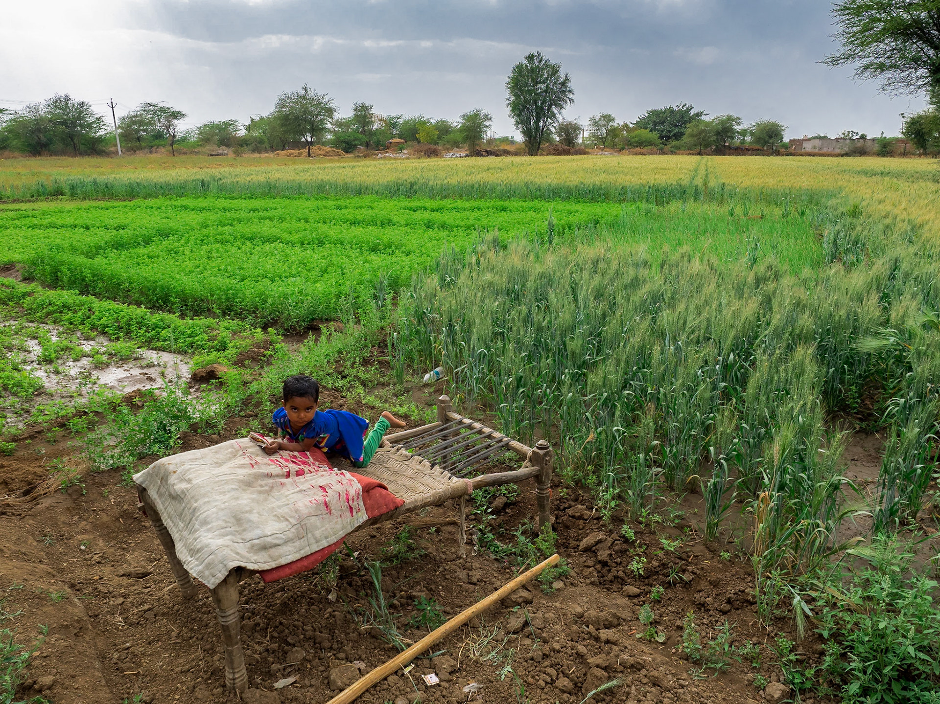 Ici, le grand père agriculteur dort dehors, c'est assez courant, il protège son champ, profite de la nature, et libère une place pour sa petite fille dans la maison familiale.