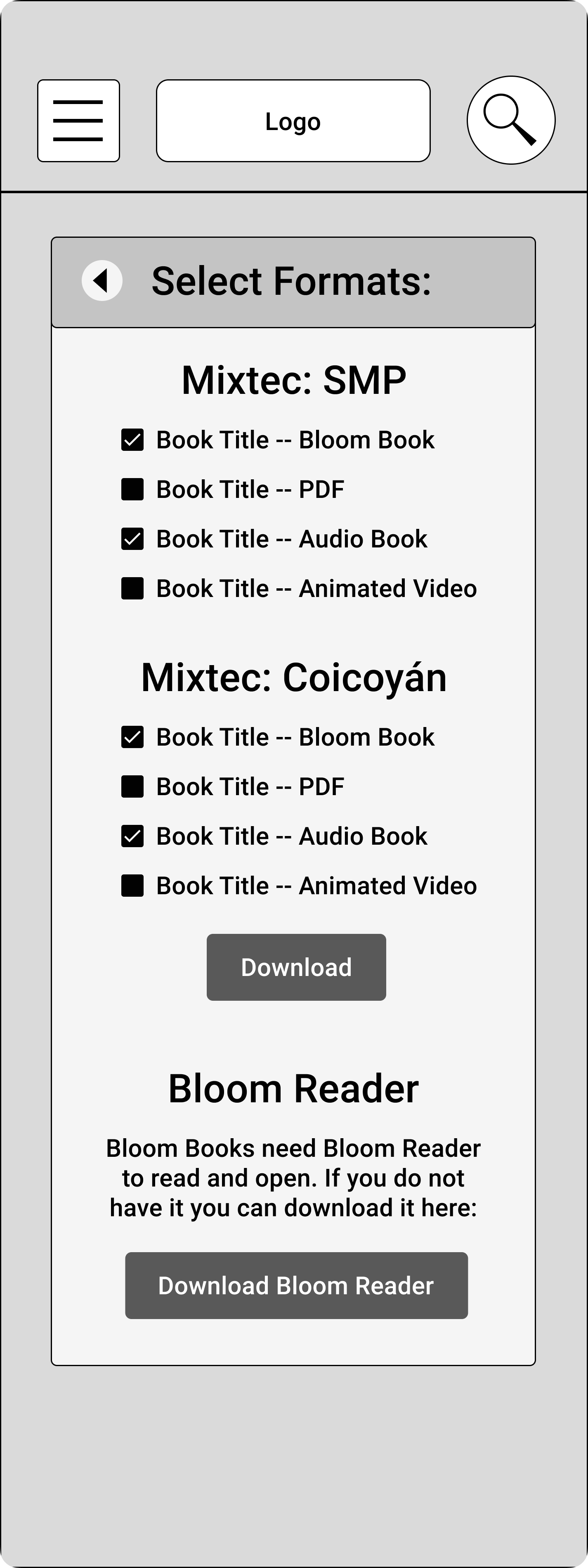 Download Formats and Languages Page