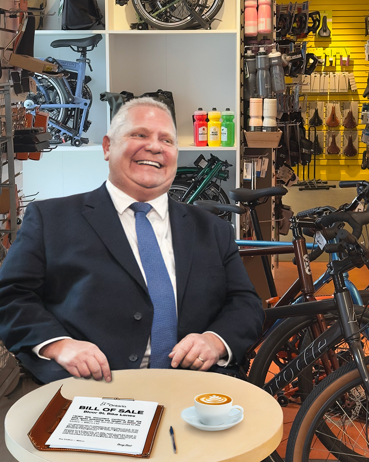 April Fools content for Fix Coffee + Bikes playing on Toronto's bike lane debate. 598 likes, 45 comments, 95 shares.