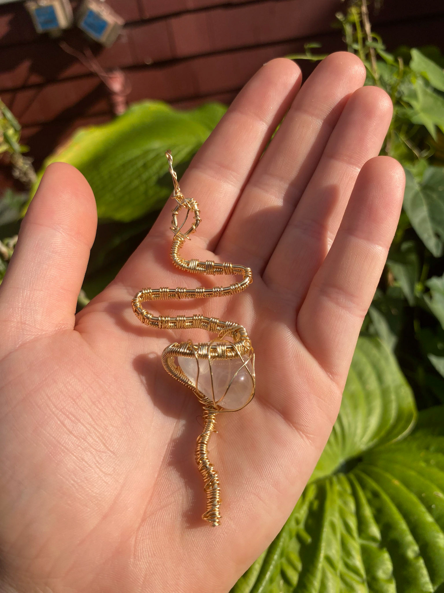 Crystal Quartz Gold Serpent Pendant
