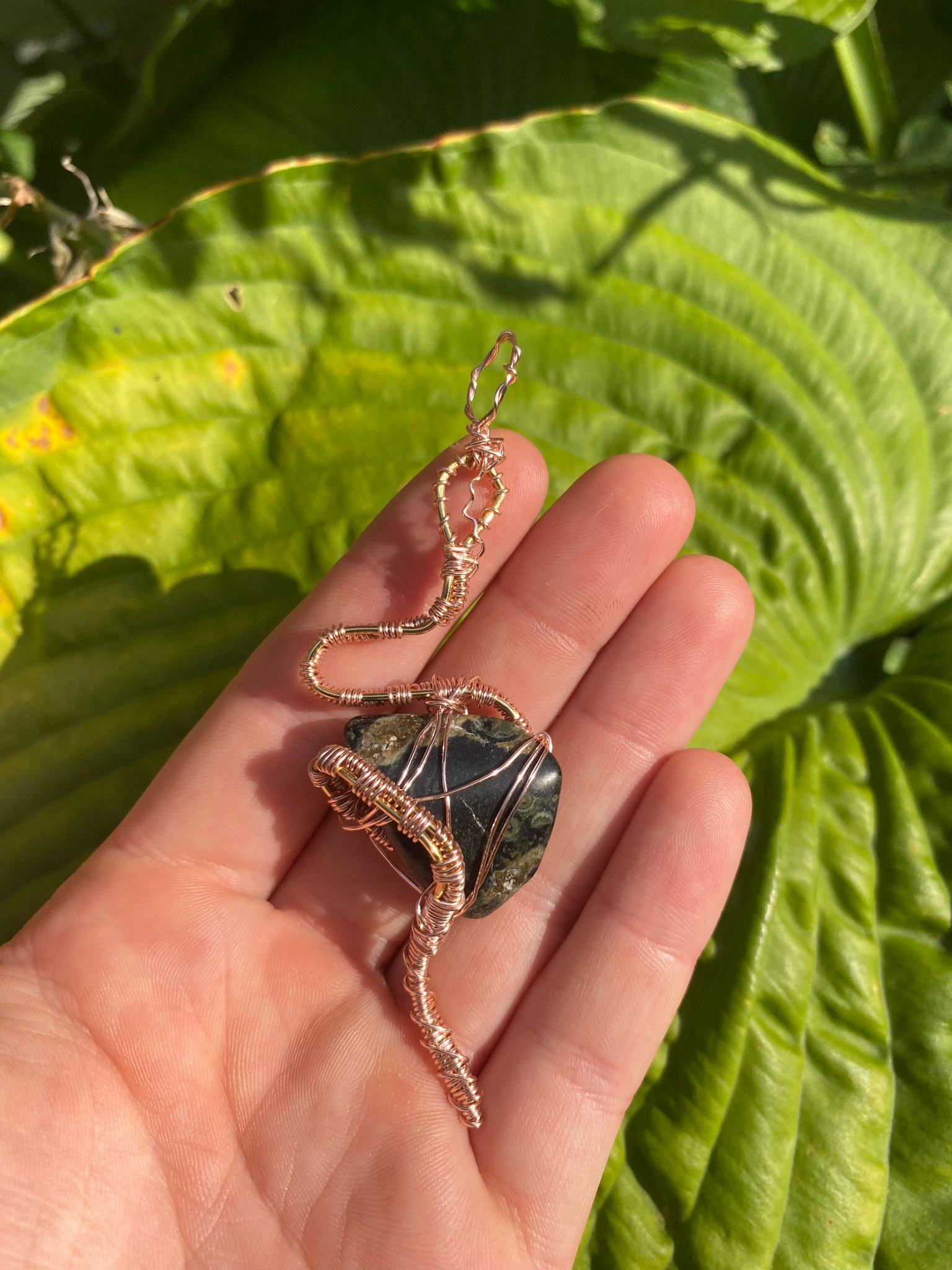 Sea Jasper Rose Gold Serpent Pendant