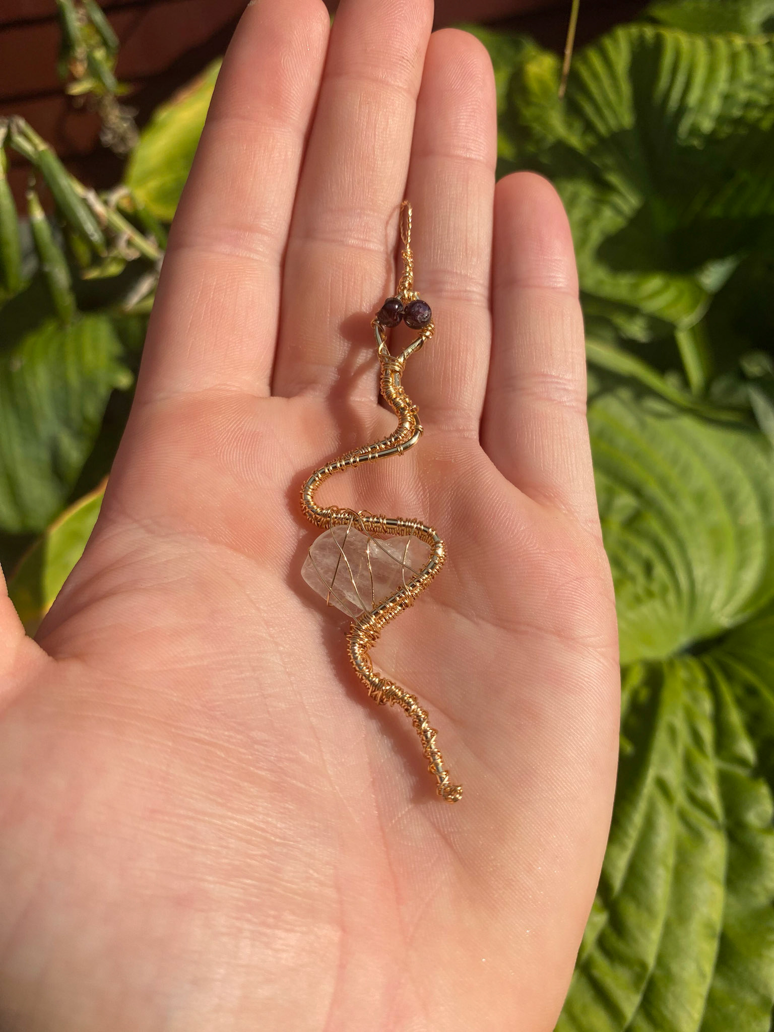Aquamarine and Garnet Serpent Pendant 