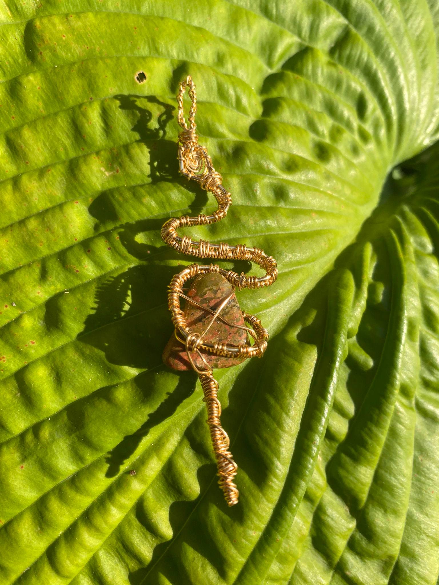 Unakite Gold Serpent Pendant