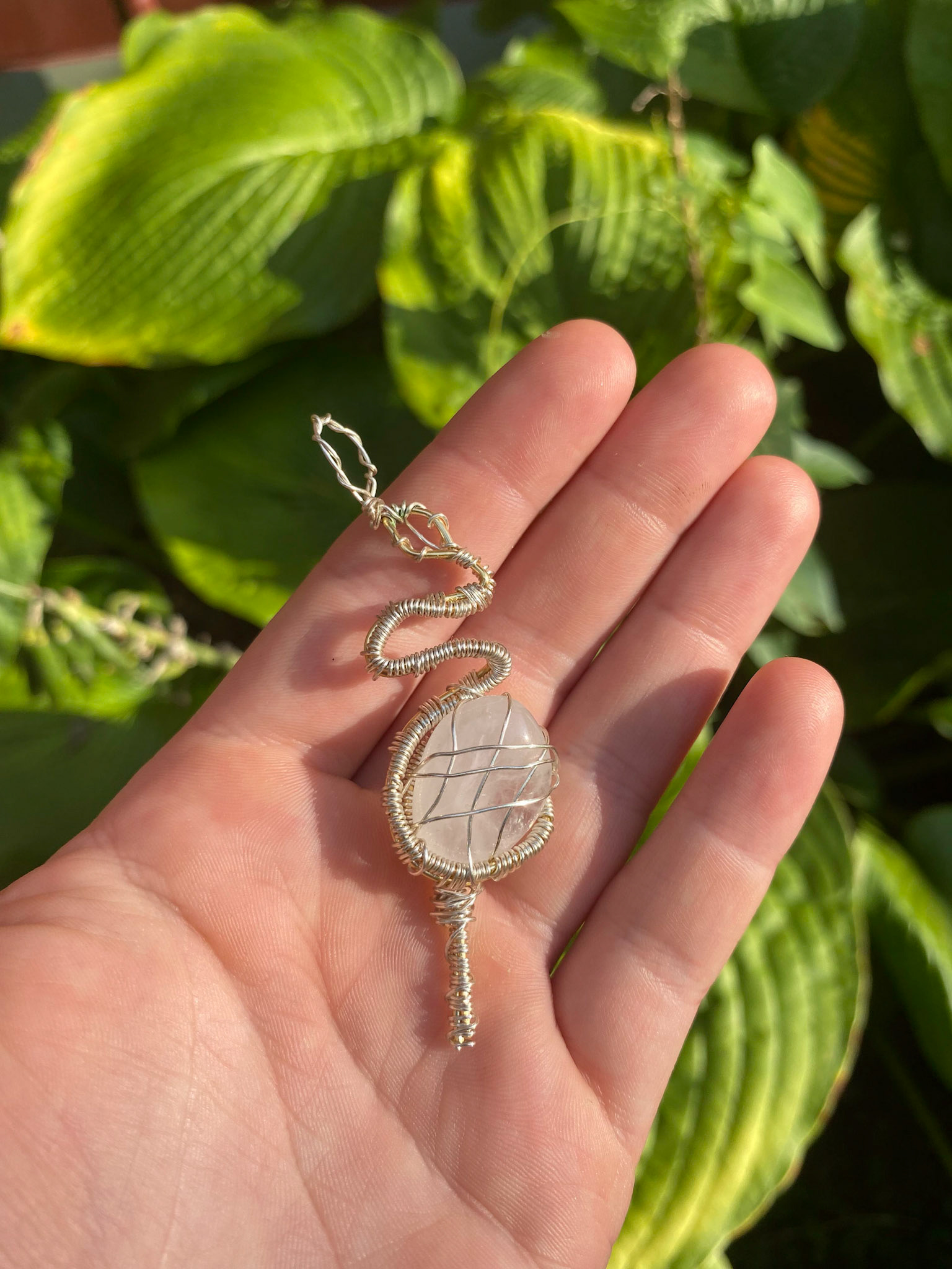 Quartz Silver Serpent Pendant