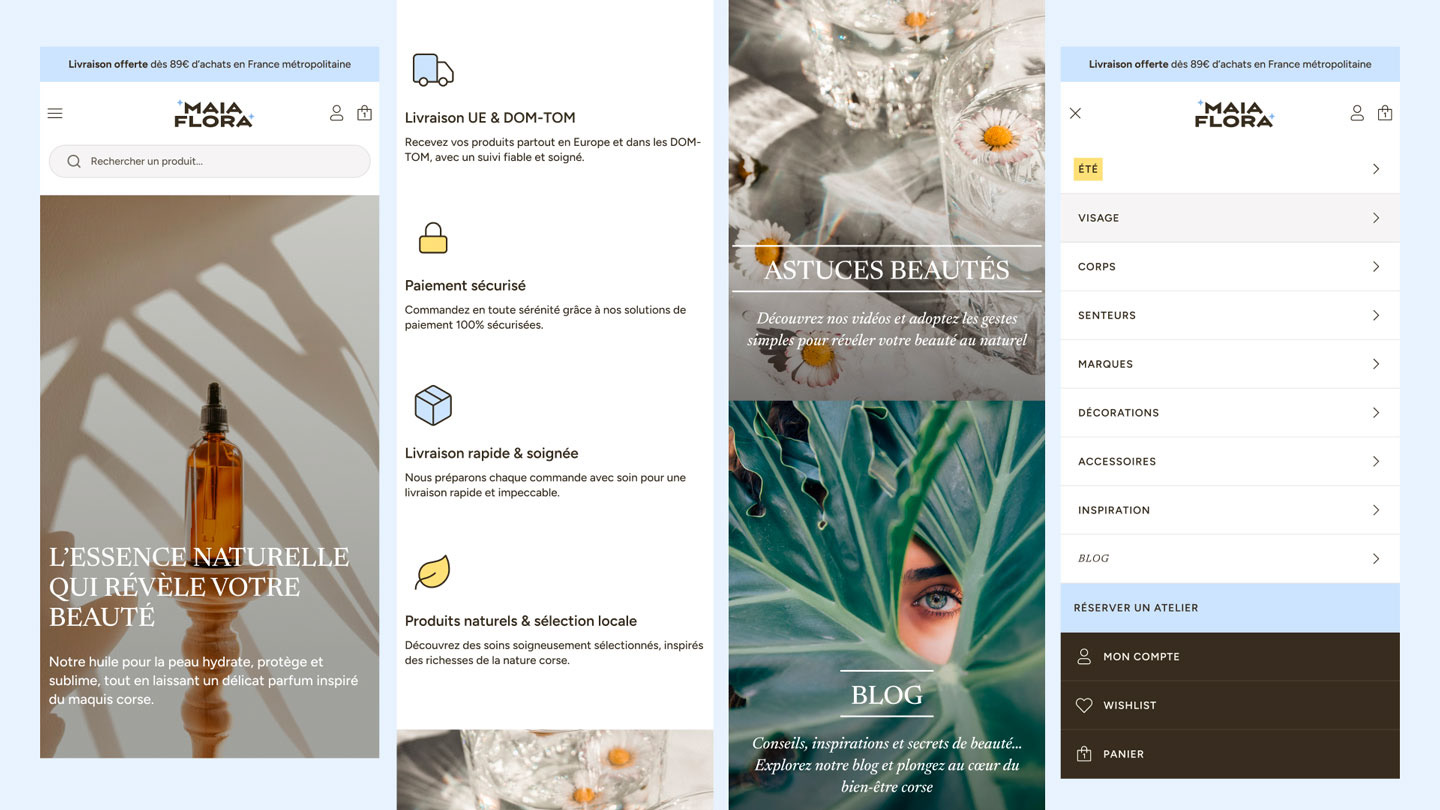 Version mobile du site Maïa Flora