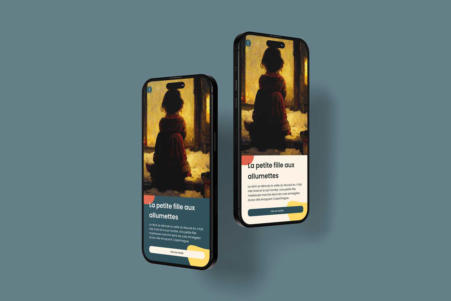 Maquette d'une application avec le conte de « La petite fille aux allumettes »