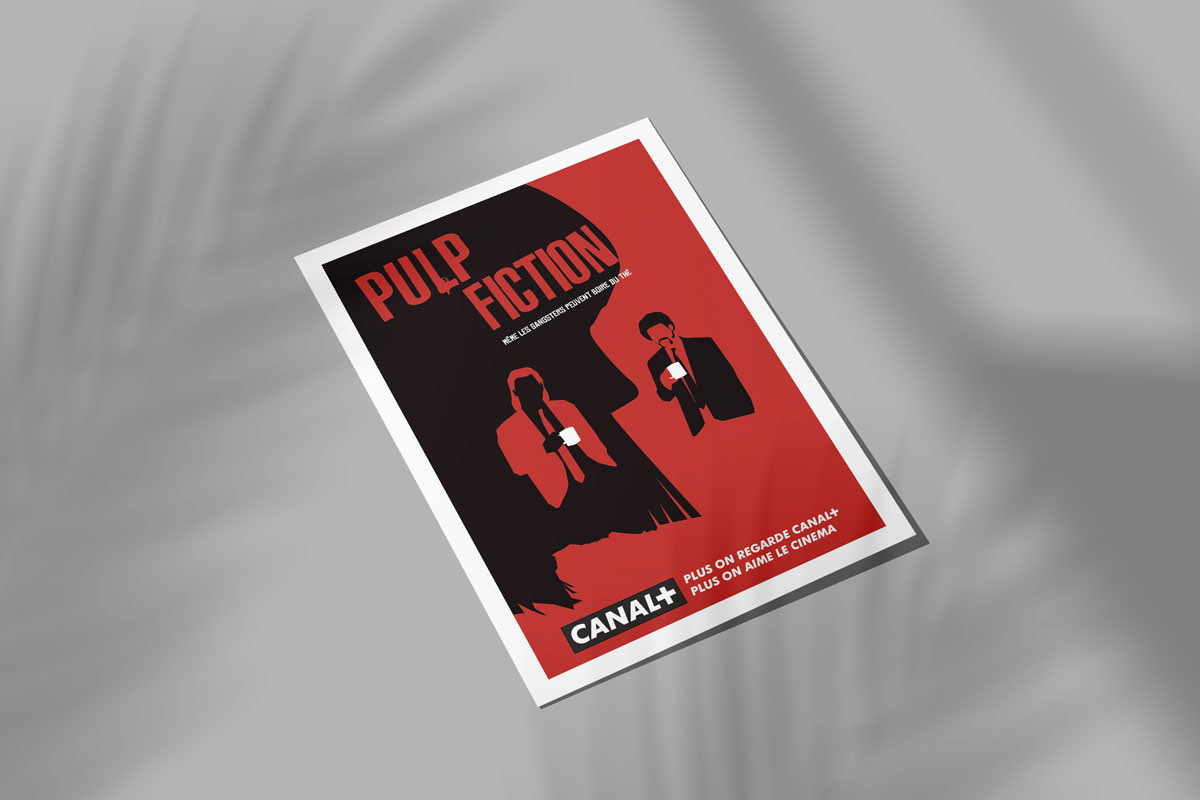 Affiche promotionnelle de l'arrivé de Pulp Fiction sur la plateforme CANAL+