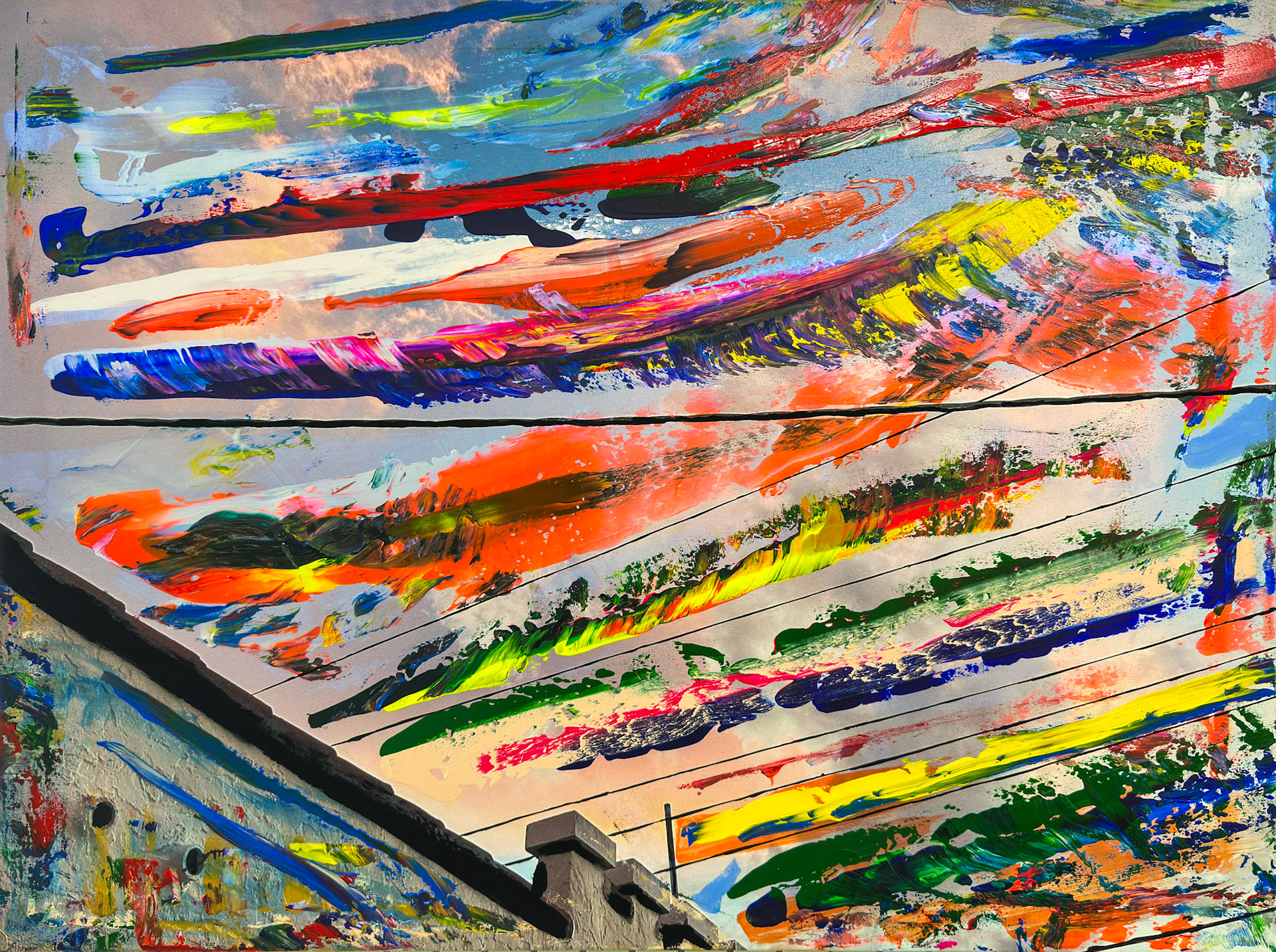 “Fort Lauderdale Pink Sunset”, 2025, printed photograph on canvas embellished graffiti markers and acrylic paint, 40 x 30 x 0.75 in