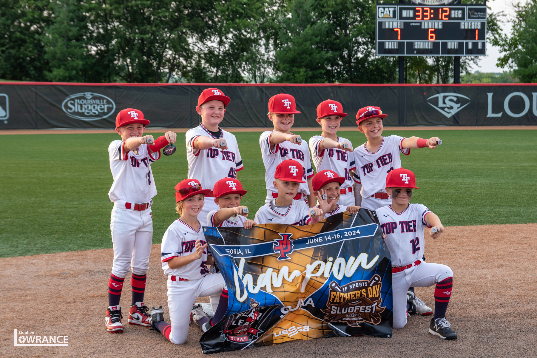 Top Tier 9u with their banner and rings.