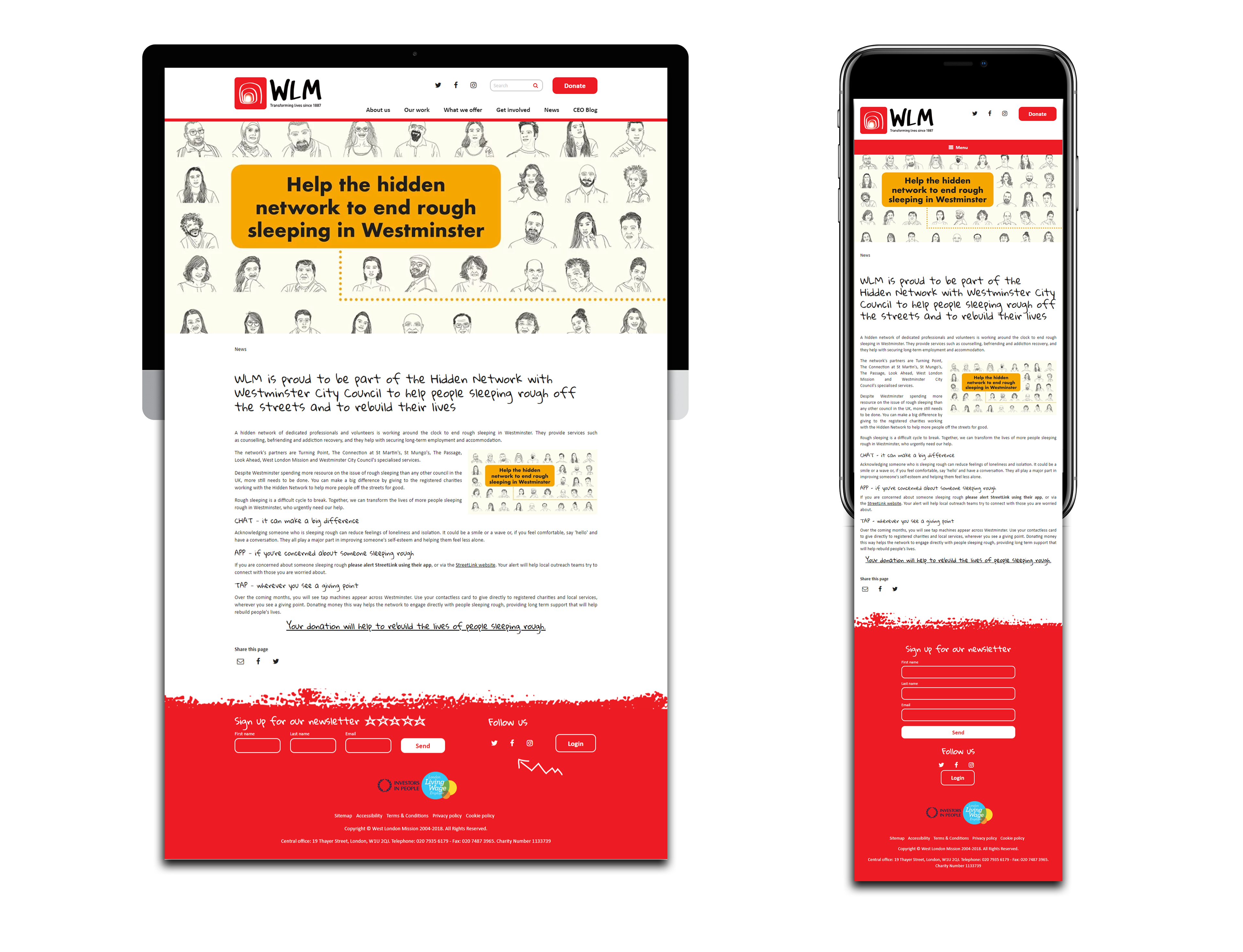 Illustrations used on the WLM (West London Mission) website, promoting the campaign.