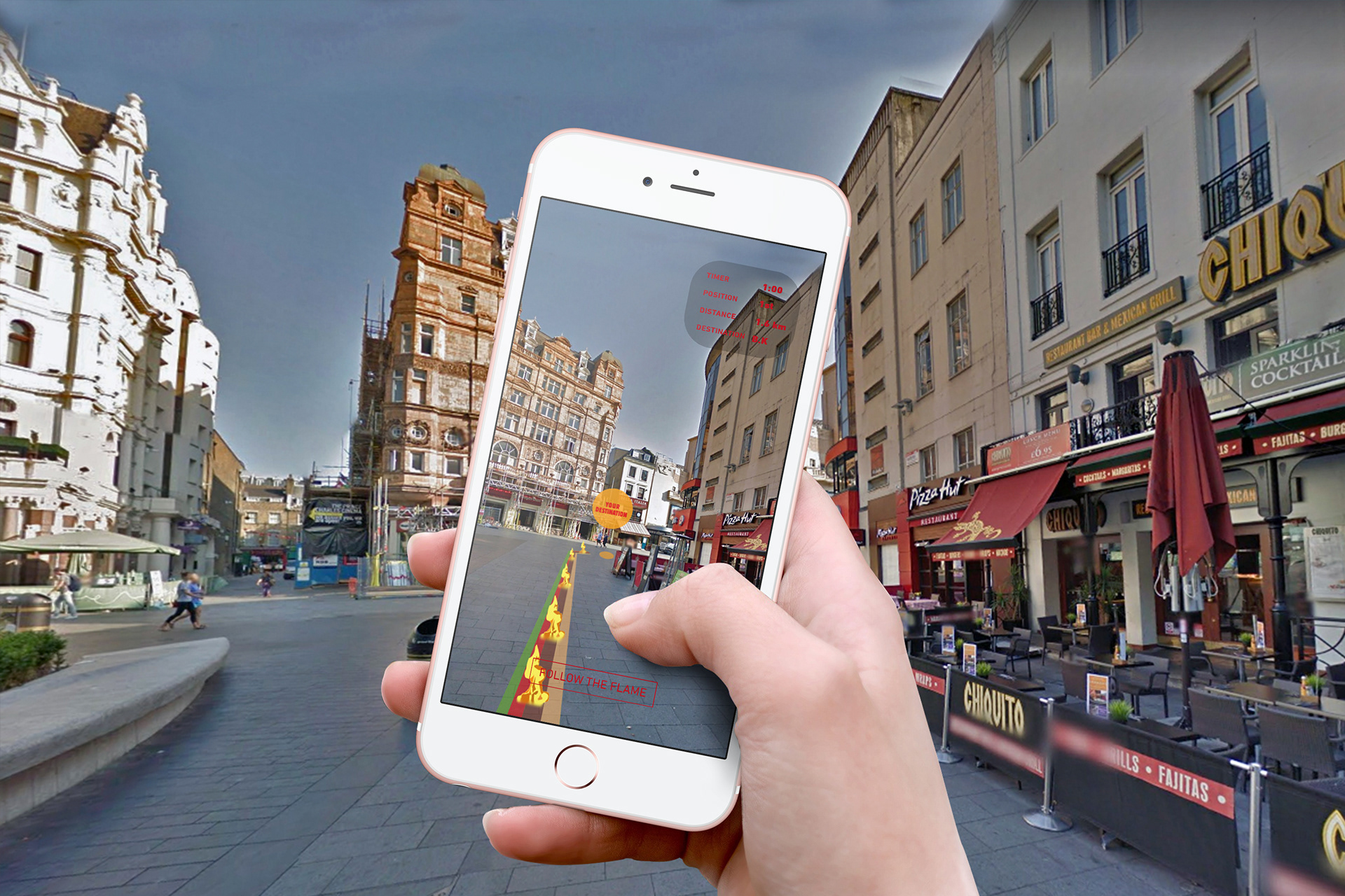 Augmented reality game to the nearest burger king