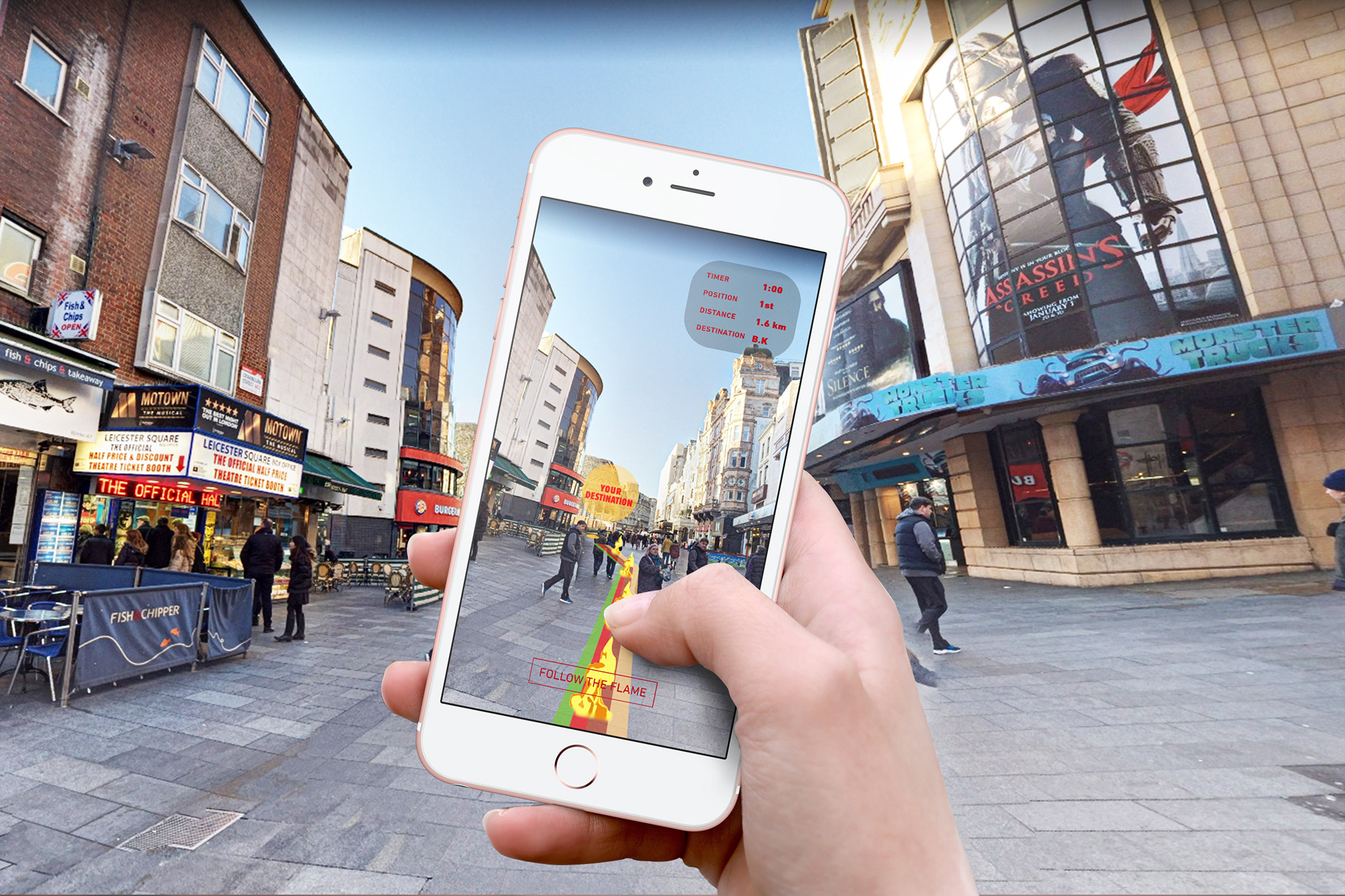 Augmented reality game to the nearest burger king