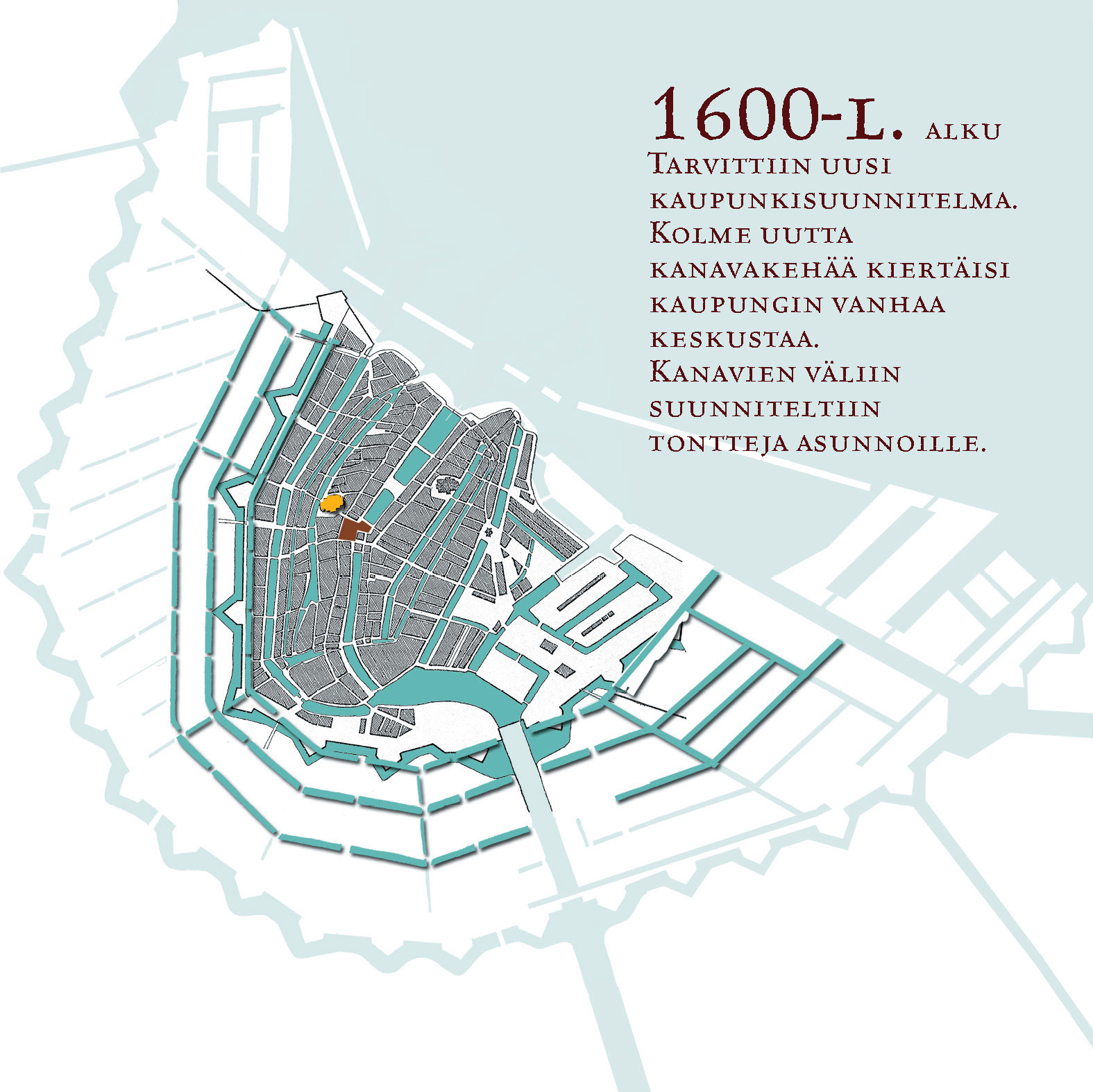 1600-luvun alku. Tarvittiin uusi kaupunkisuunnitelma. Kolme uutta kanavakehää kiertäisi kaupungin vanhaa keskustaa. Kanavien väliin suunniteltiin tontteja asunnoille.