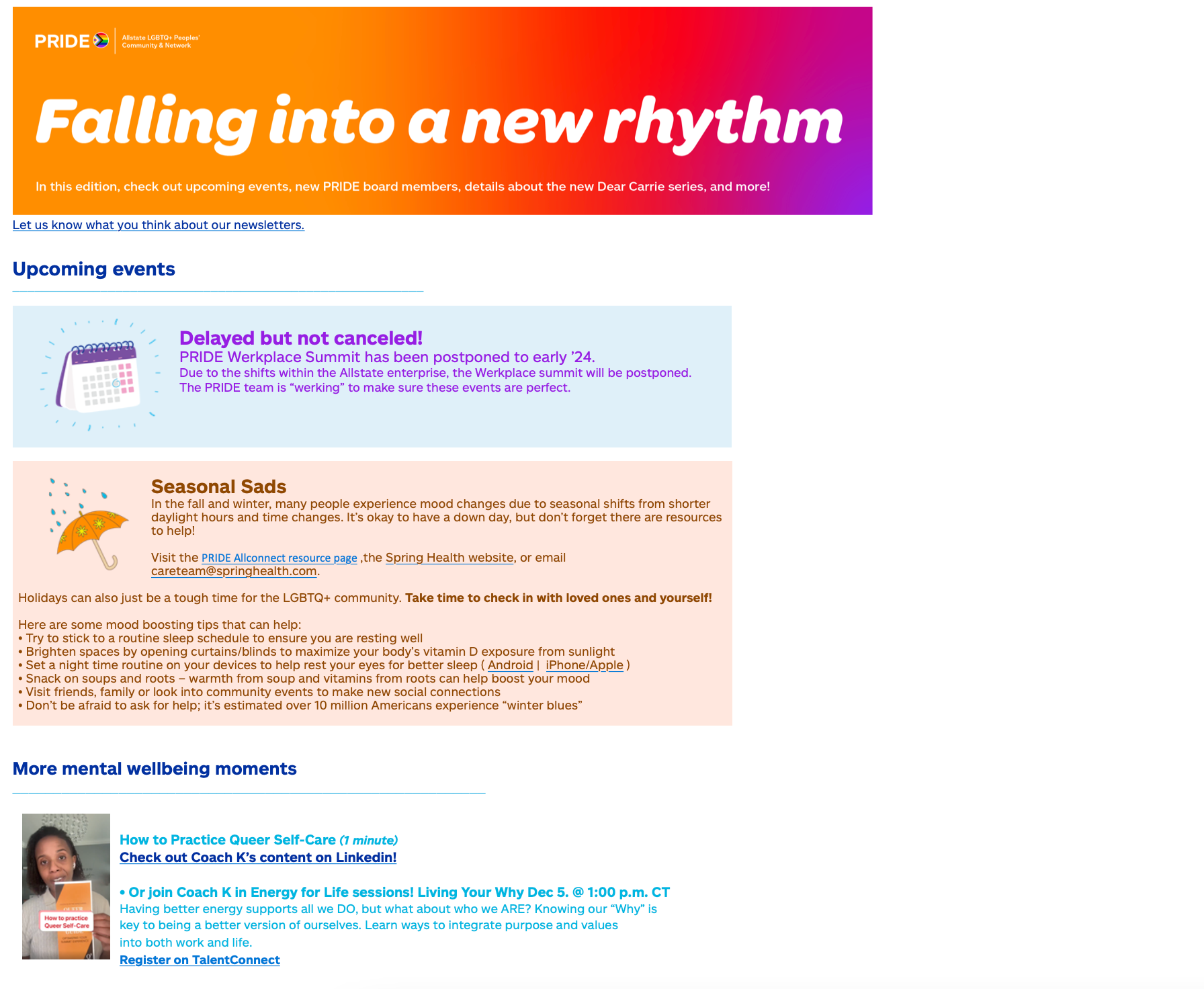 Newsletter artwork and copy content