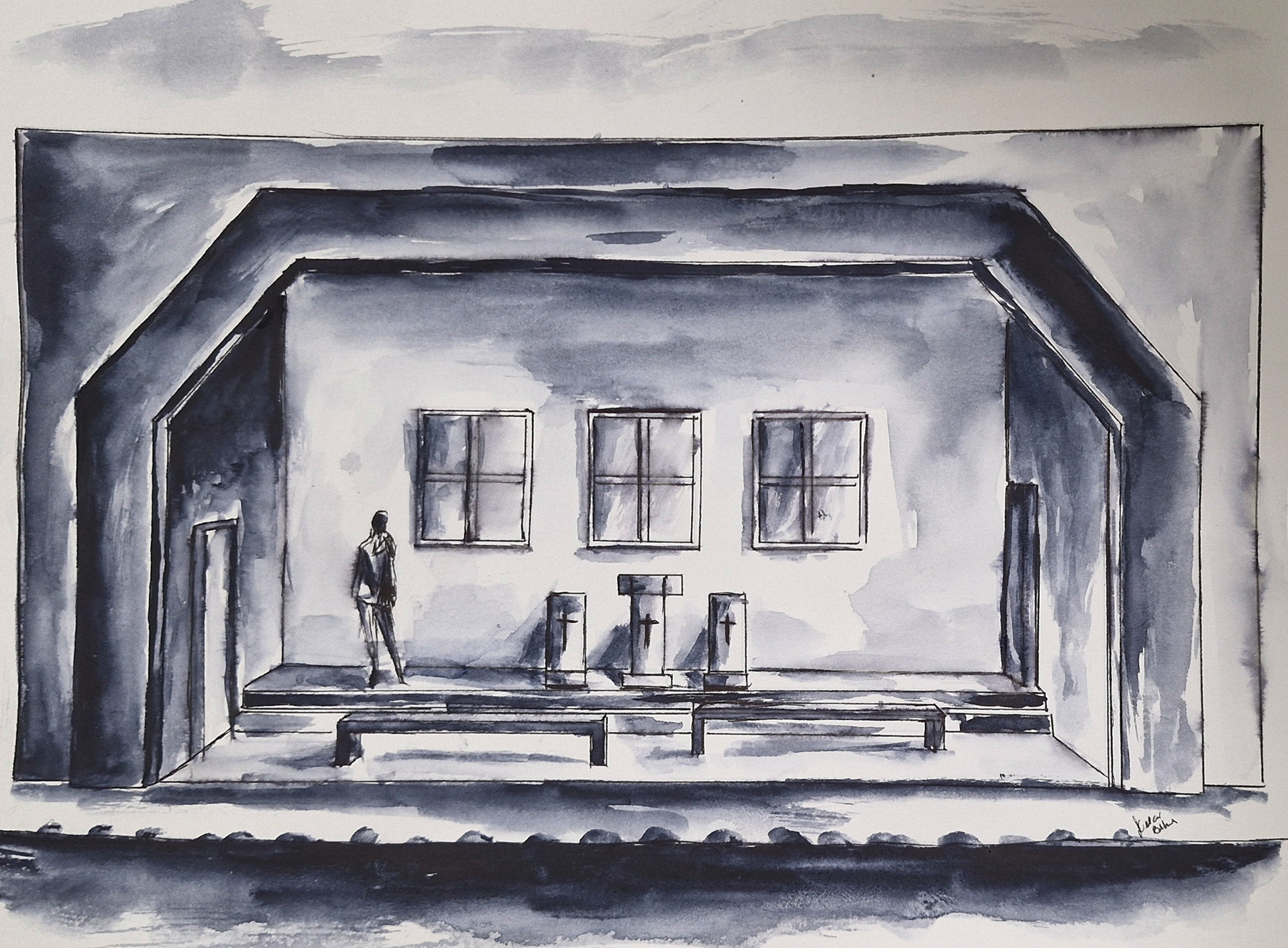 Hand-painted preliminary rendering