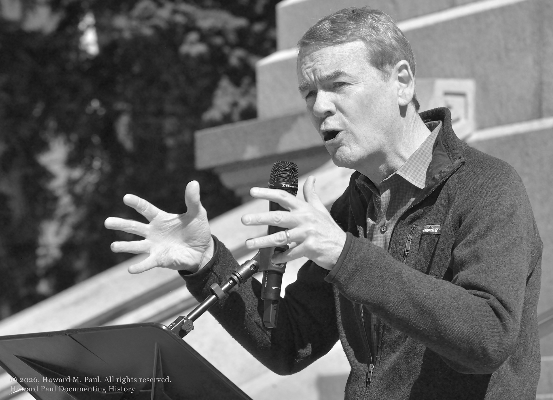 US Senator Michael Bennet speaking at the March for Science rally, Denver, Colo.
