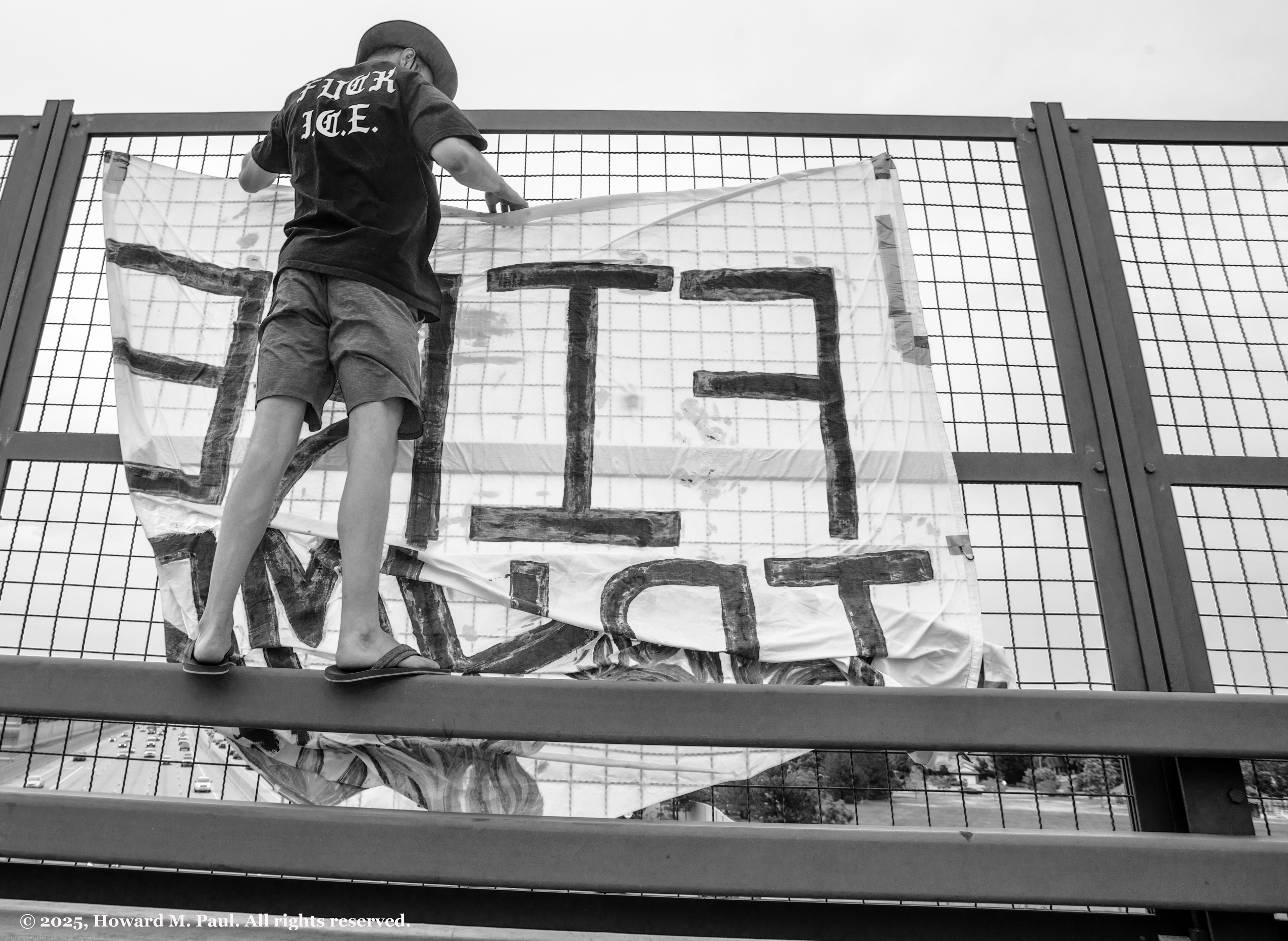 Denver Overpass Protest Banner Drop