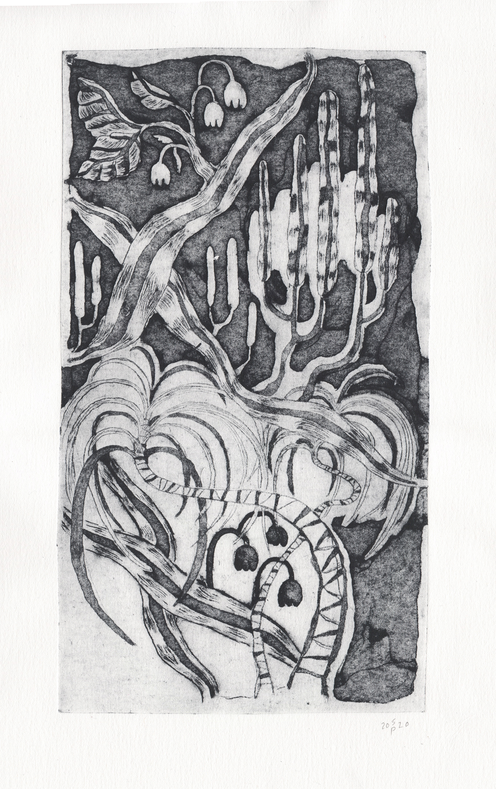 Köökki, traakki - Hand printed from cardboard plate size 21 x 33 cm