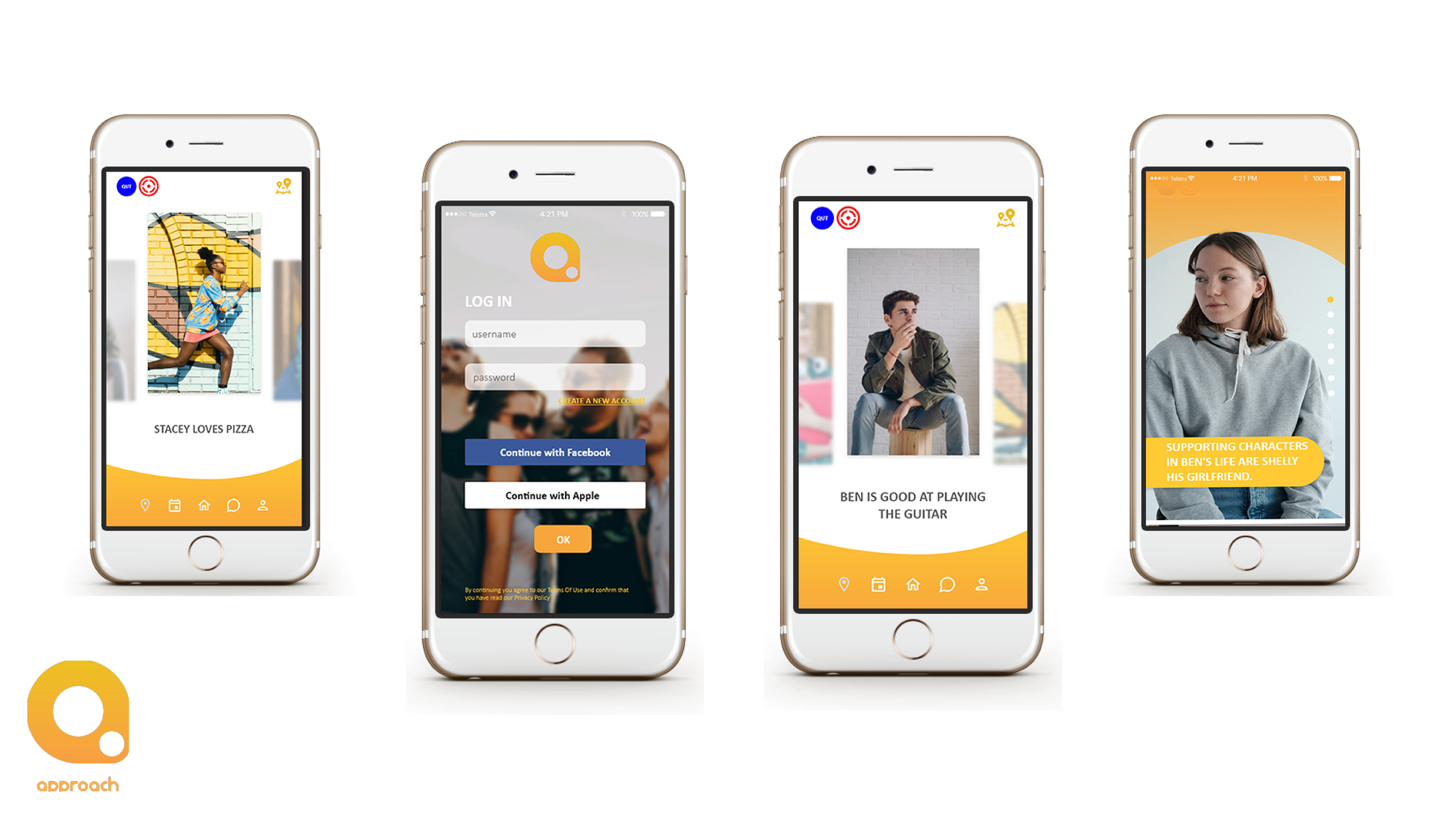 Approach Mobile Application Mock-ups. All stock elements are from creative commons.