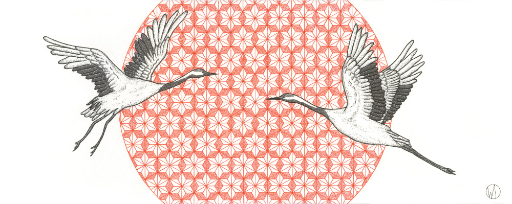 Grues du Japon, 20 x 50 cm