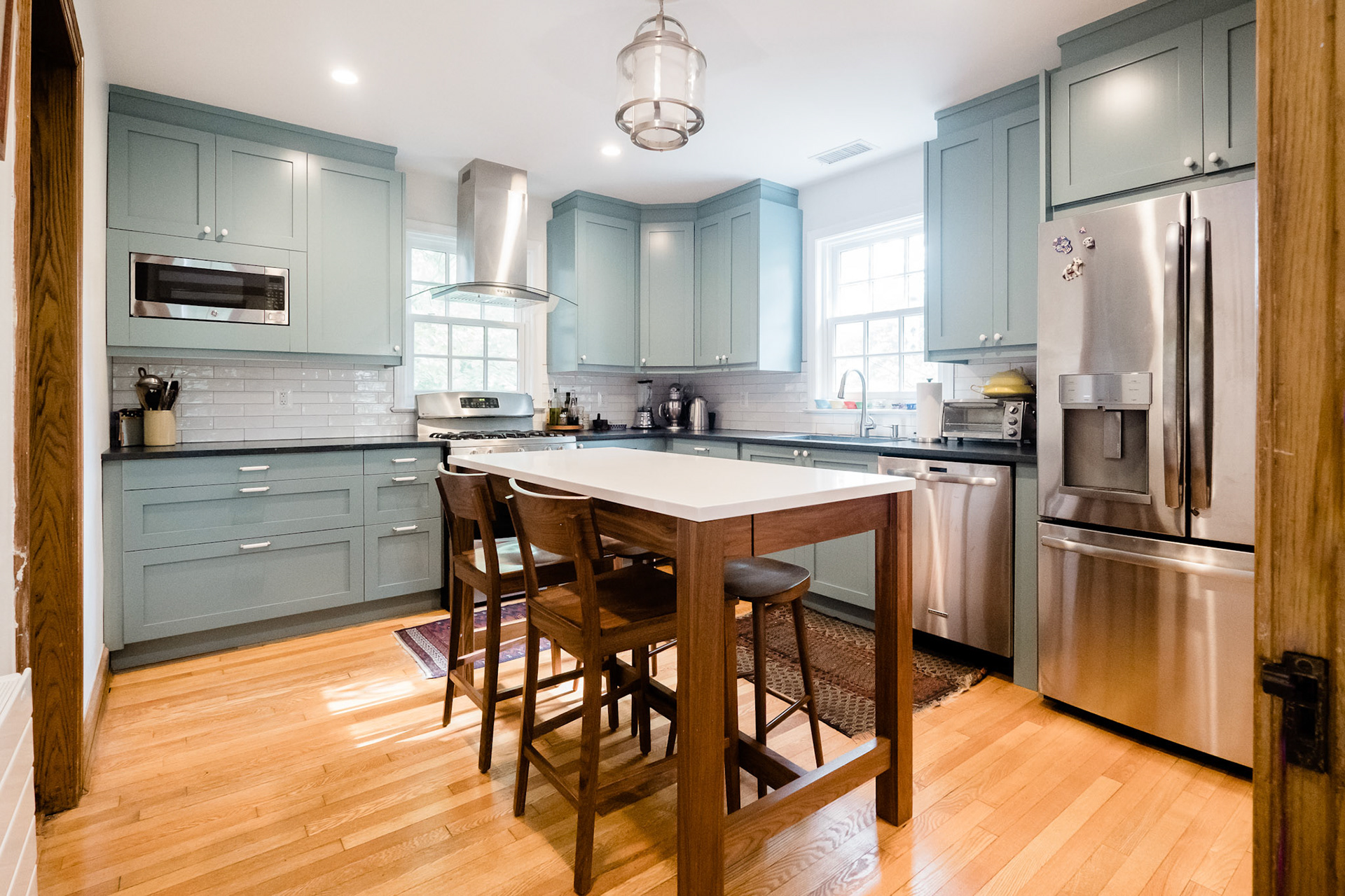 Custom fronts were installed on Ikea cabinets for the perfect color and style.