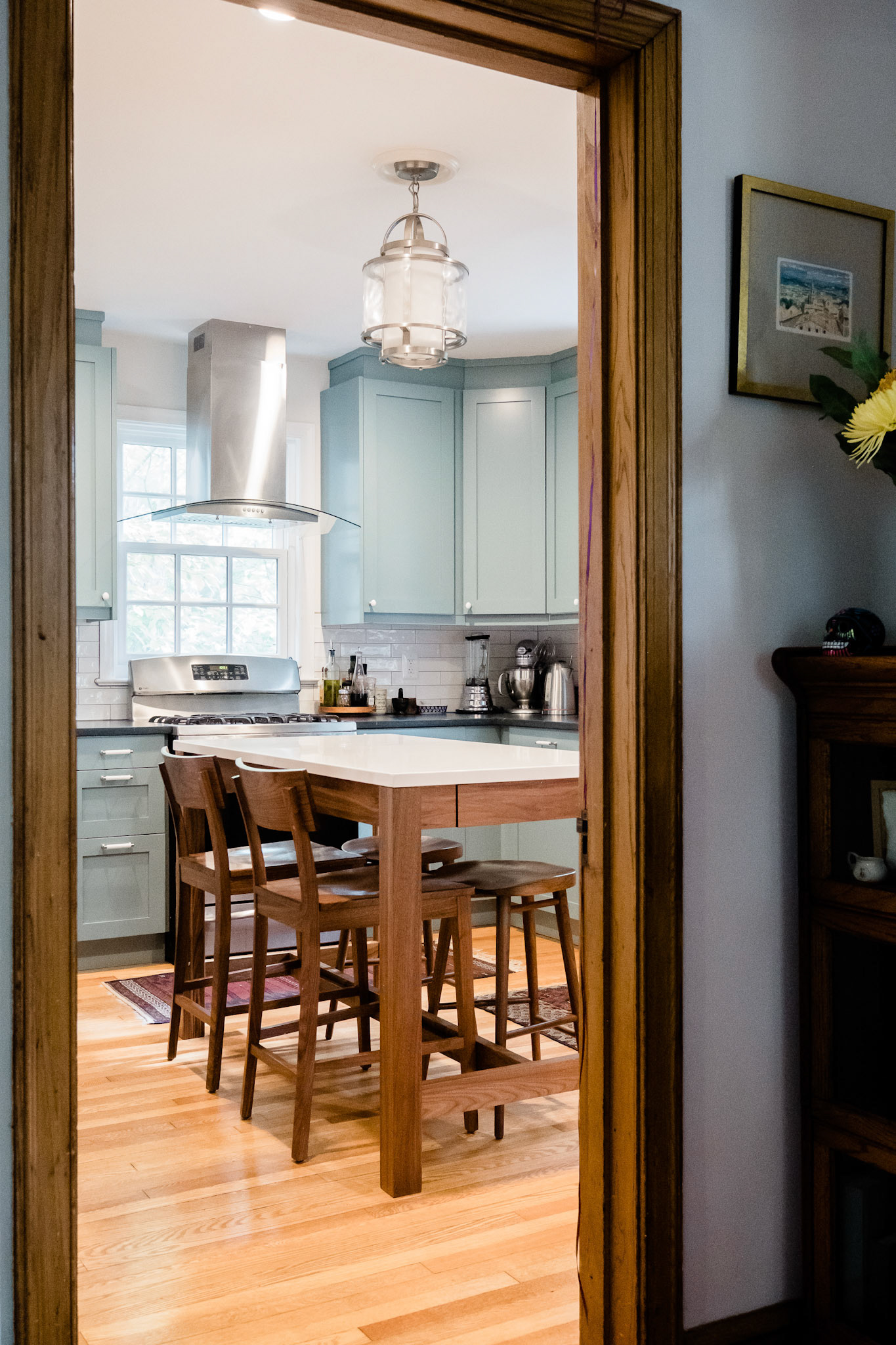 The kitchen was relocated to the old dining room.
