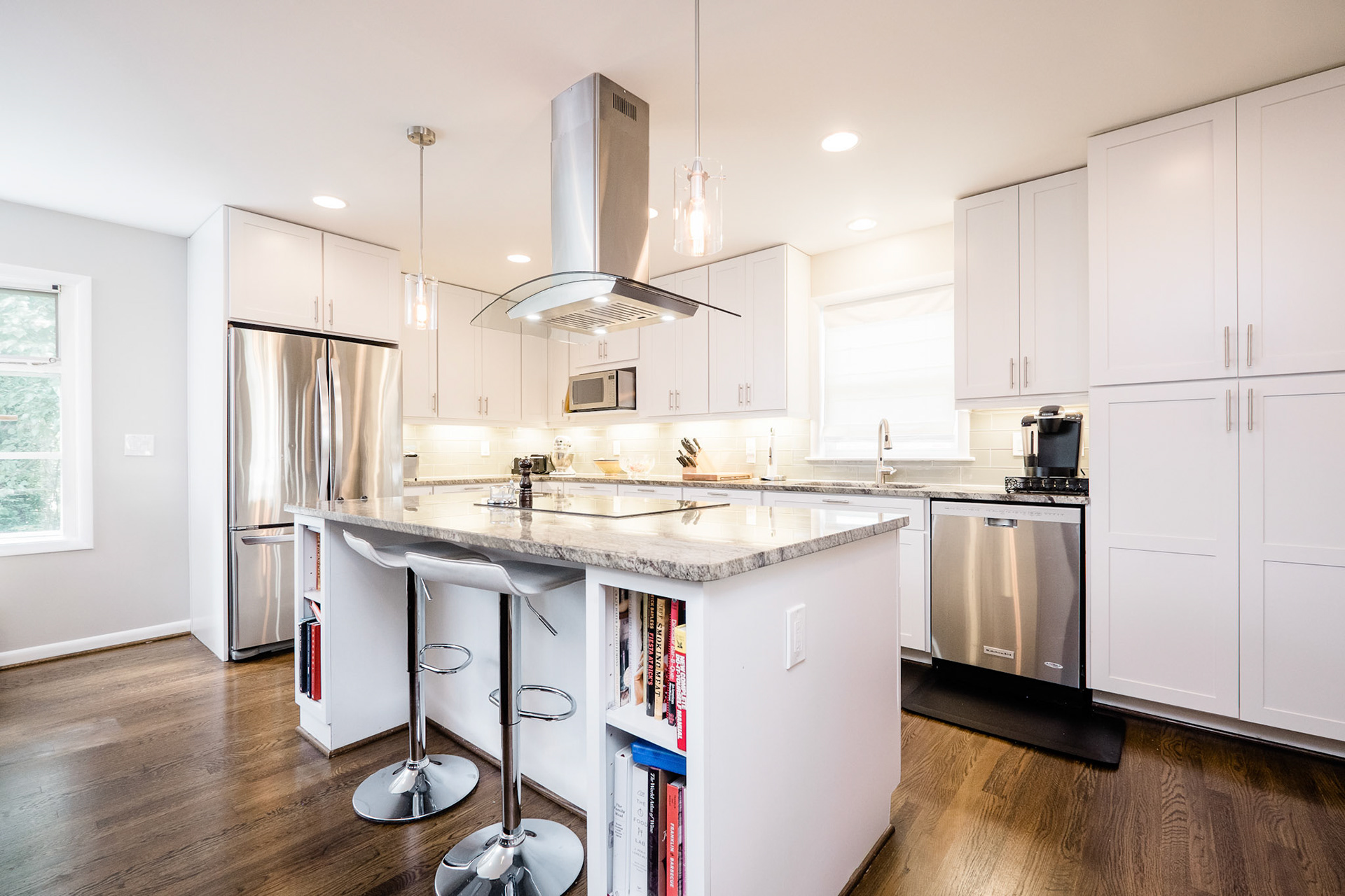 Walls were removed and a new kitchen was constructed. 