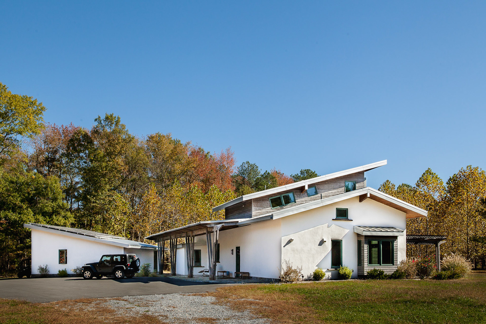 Solar panels were placed on the sloped garage roof