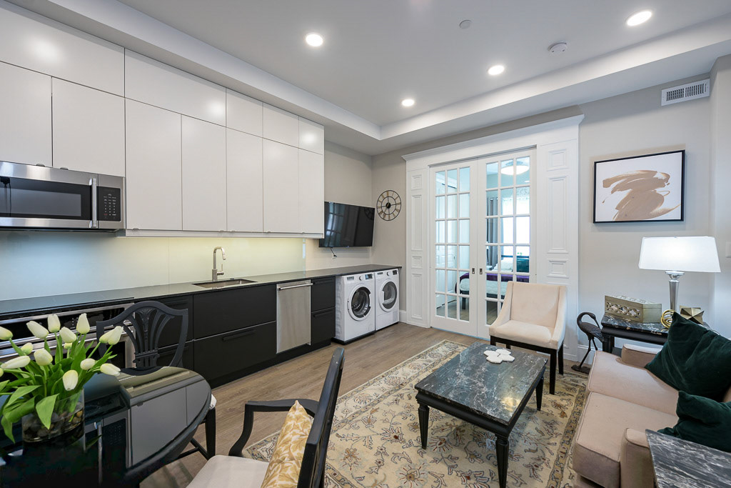 Robust insulation, sealing and triple pane casement windows make the space quiet and regulate the temperature.