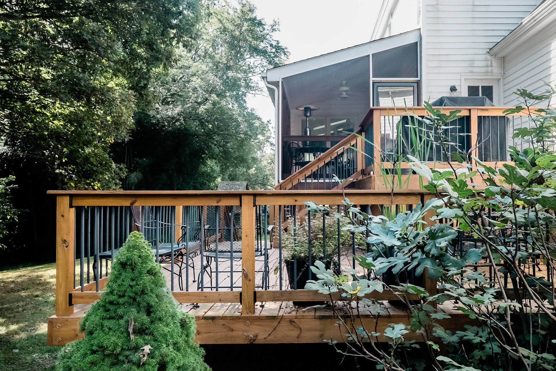The spacious deck was created for a large family table.