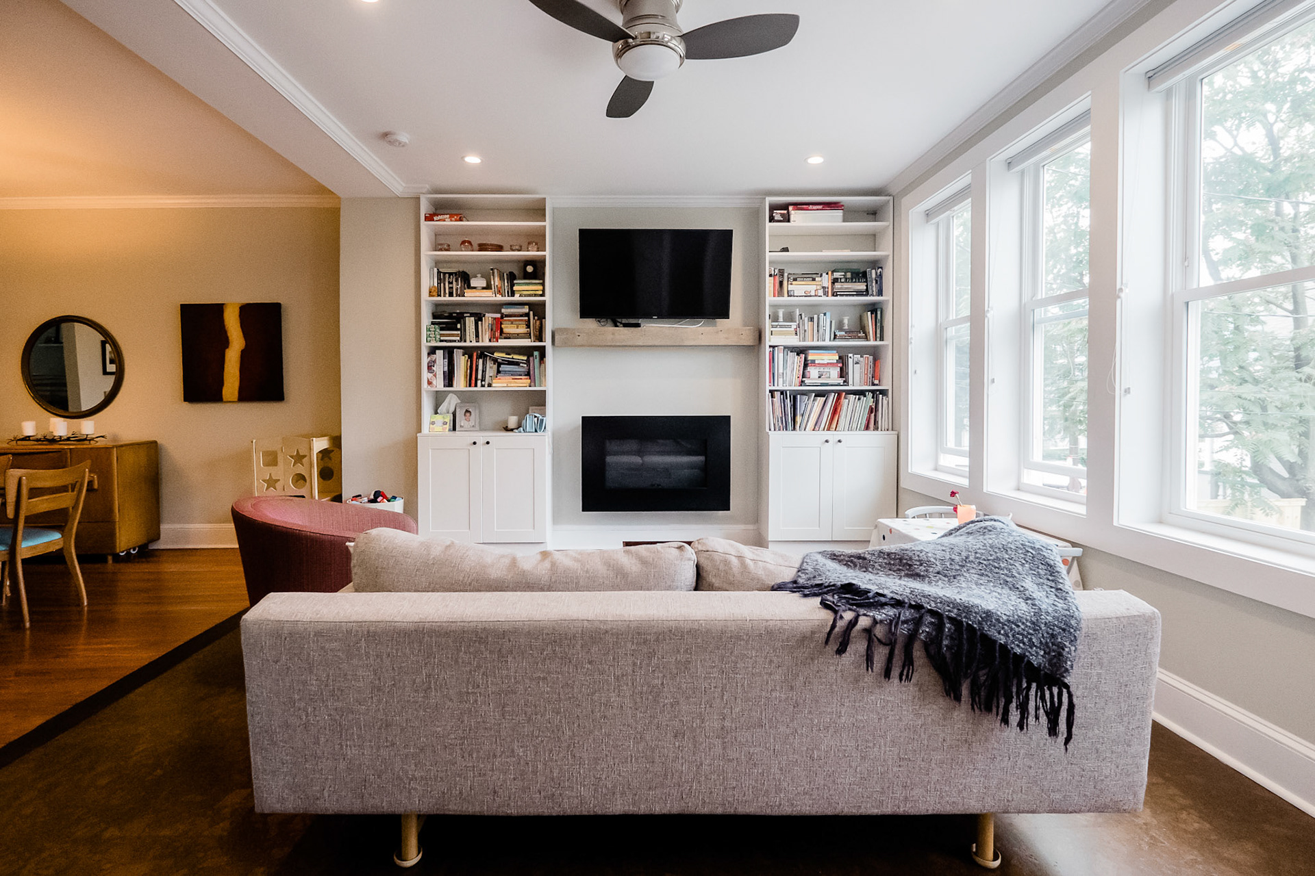 The new rear addition created a light filled family room on the first floor.