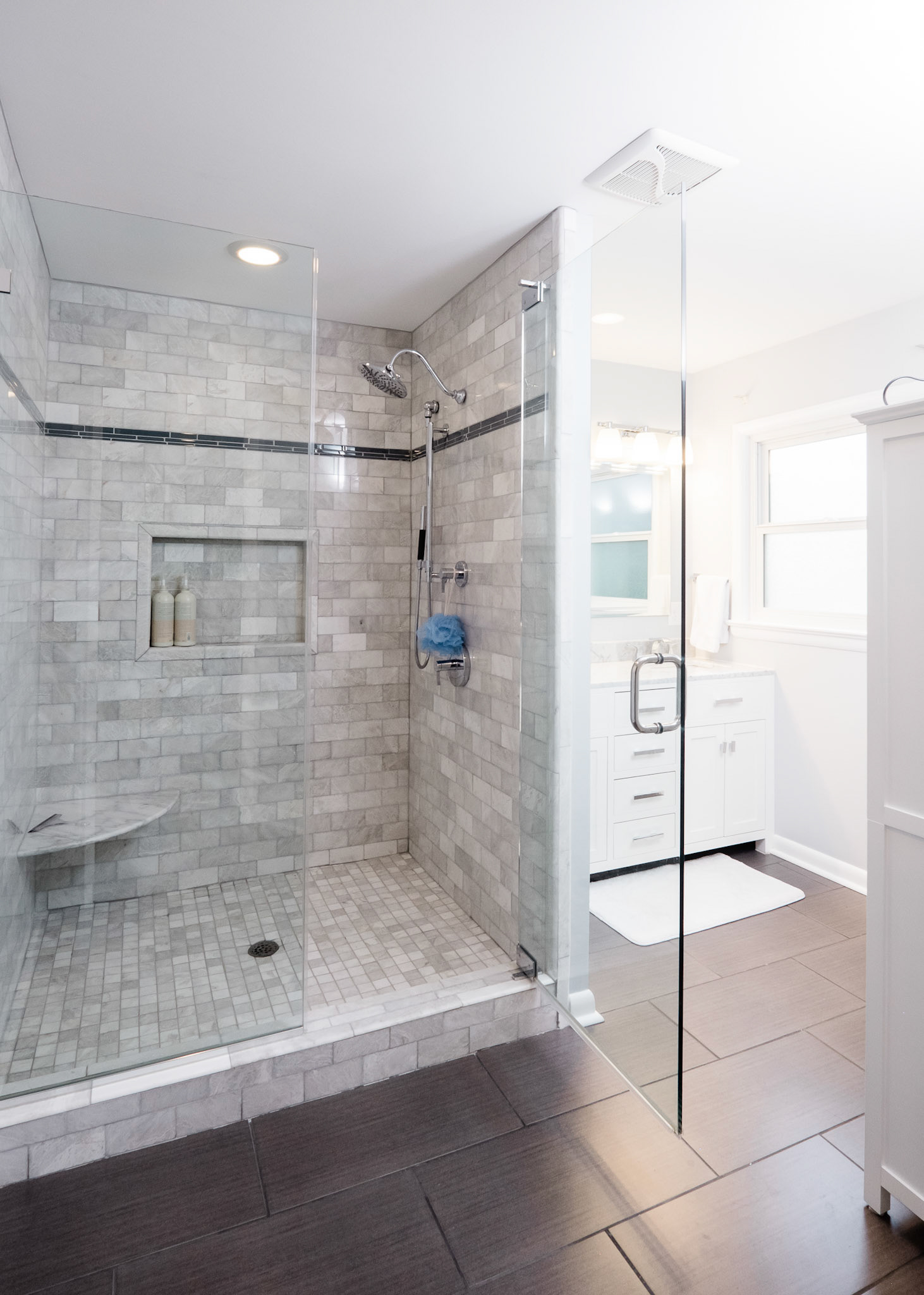 A small spare bedroom is transformed into a new ensuite bathroom with with spacious shower.