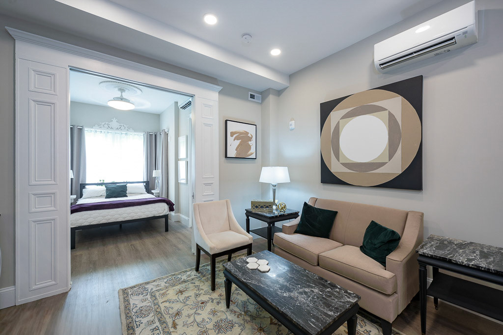 Sound deadening techniques including staggered framing and resilient channel make the building exceptionally quiet.