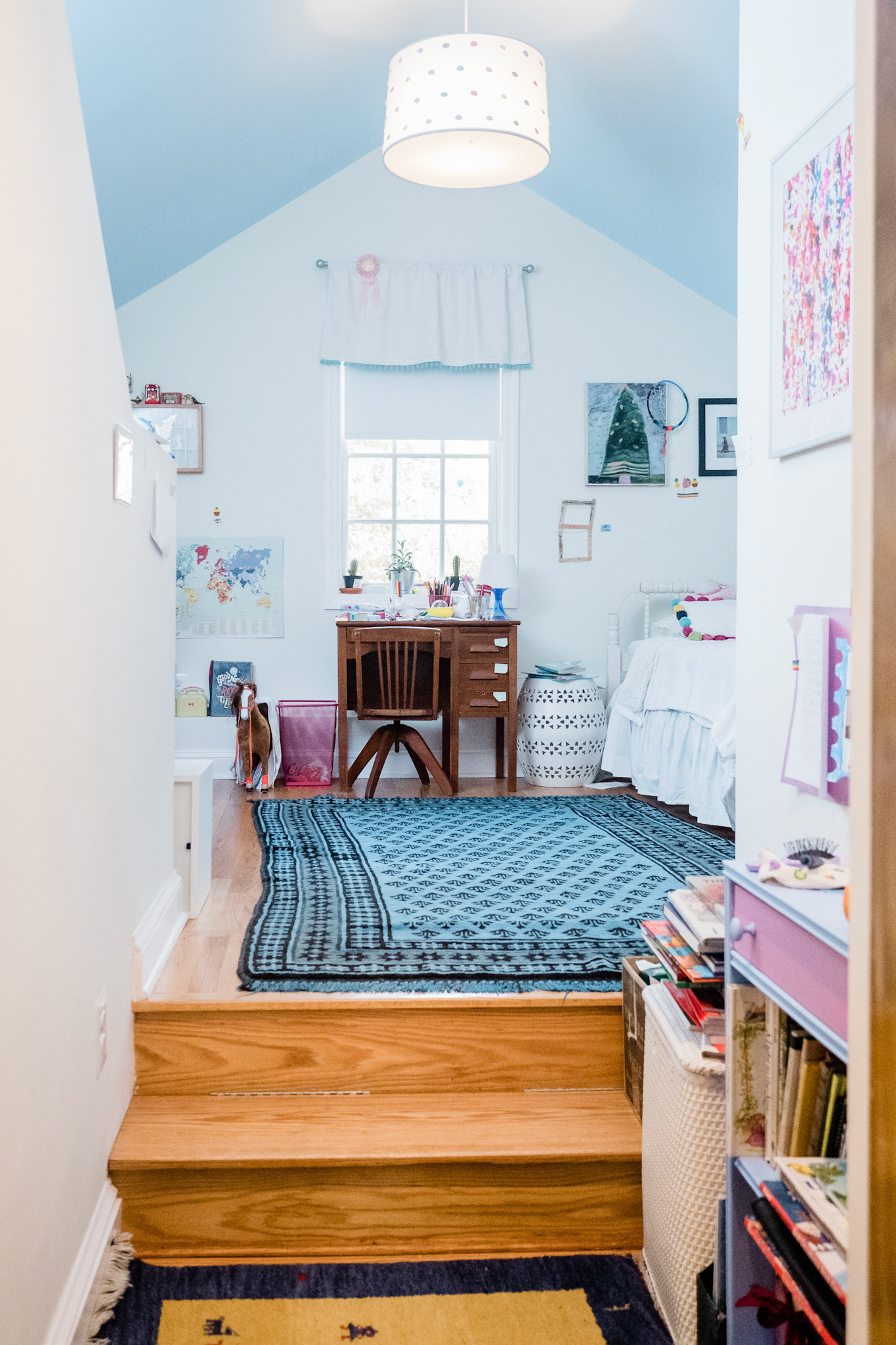 The new bedroom steps up into the pop-up front addition.