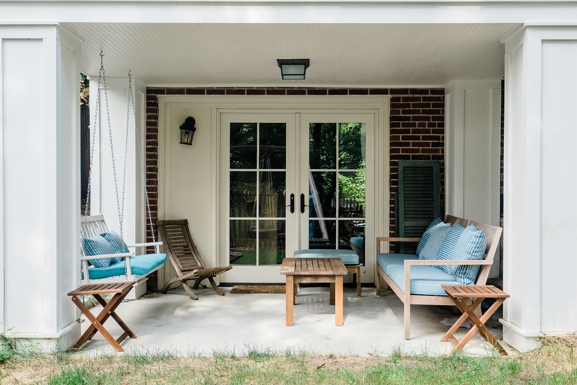 Cozy exterior seating connects to the family room in the walk-out basement.