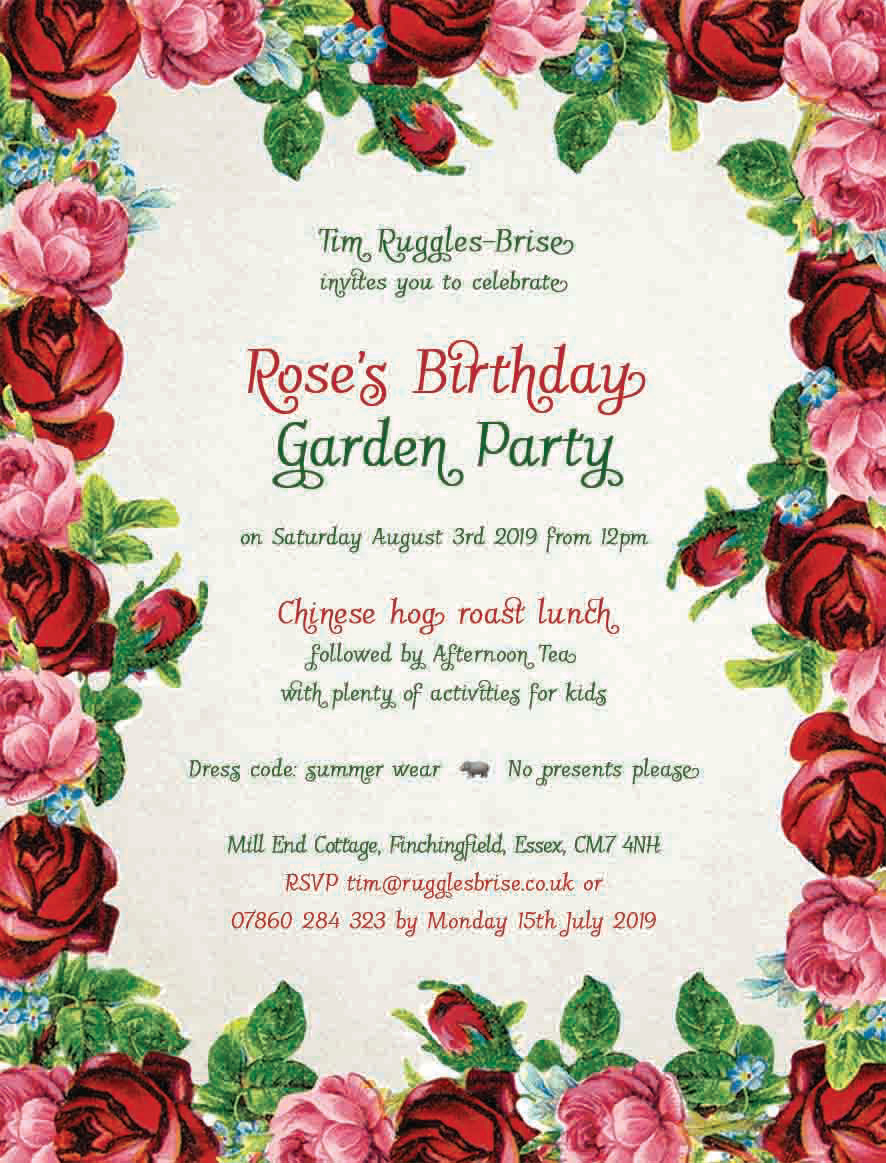 Rose's birthday garden party invitation
