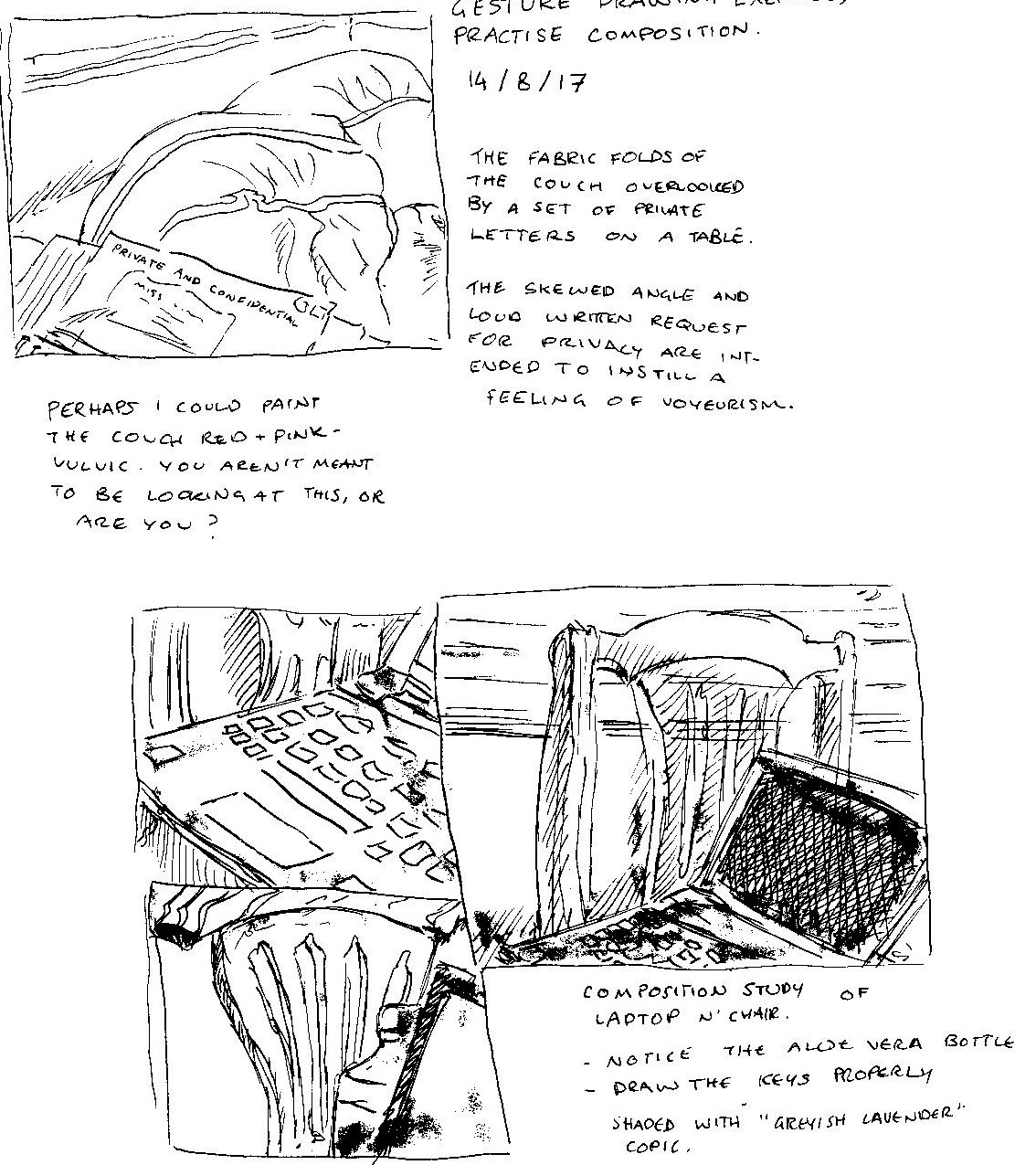 Small studies I created with some pretentious, poetic notes I was fond of doing when I was on break from university. 