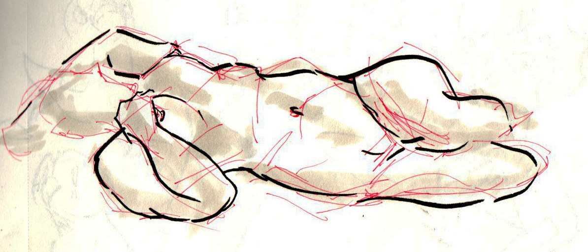 Experimental linework in order to capture very slight movement and the energy of the model, done in class.