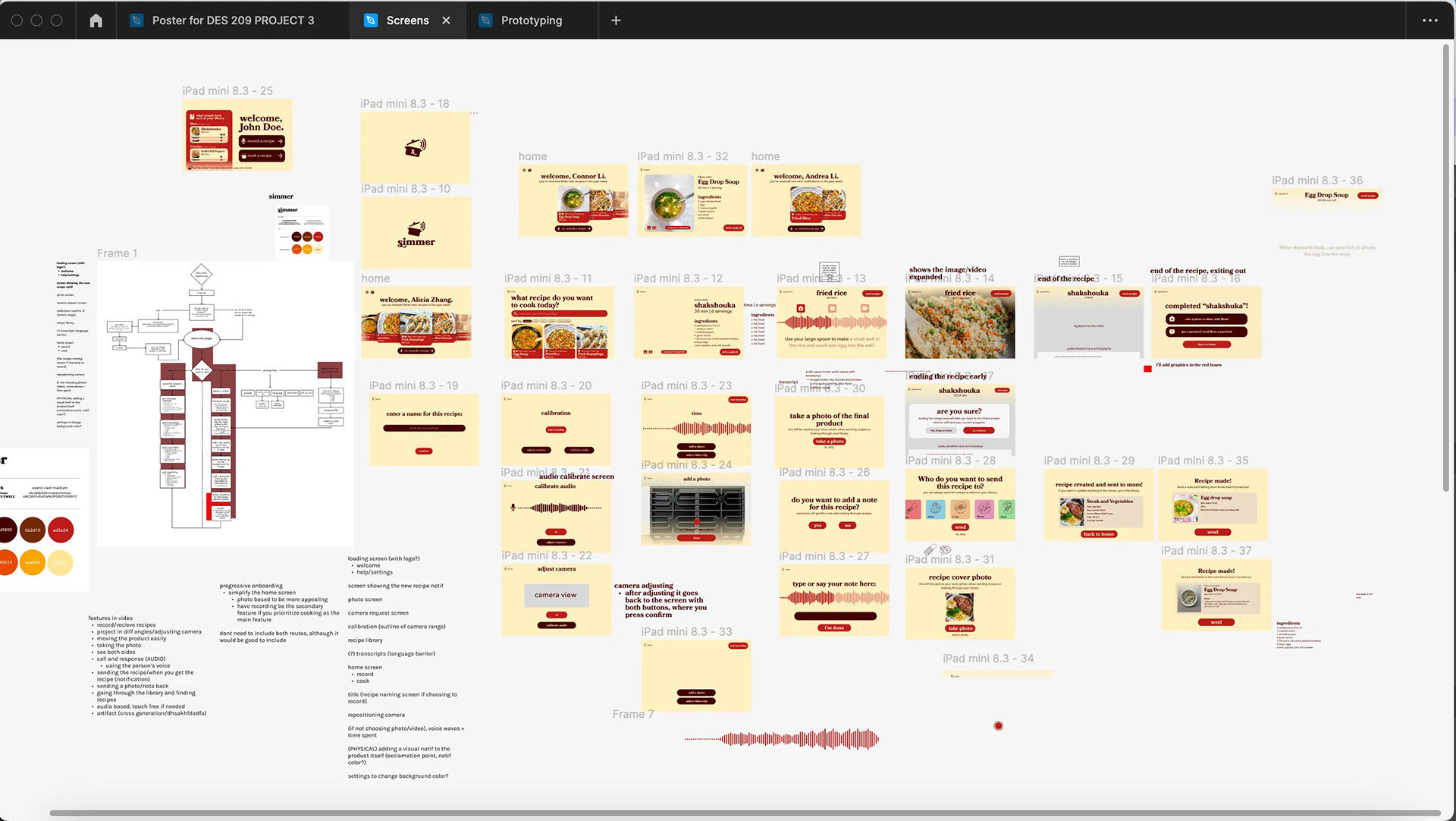 Creating screens and an interface map in Figma
