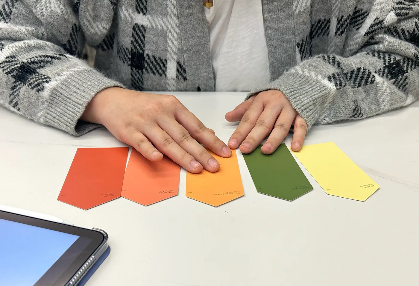 WARM UP: We asked participants to pick four to five different colors from a selection of paint chips that reminded them of home.