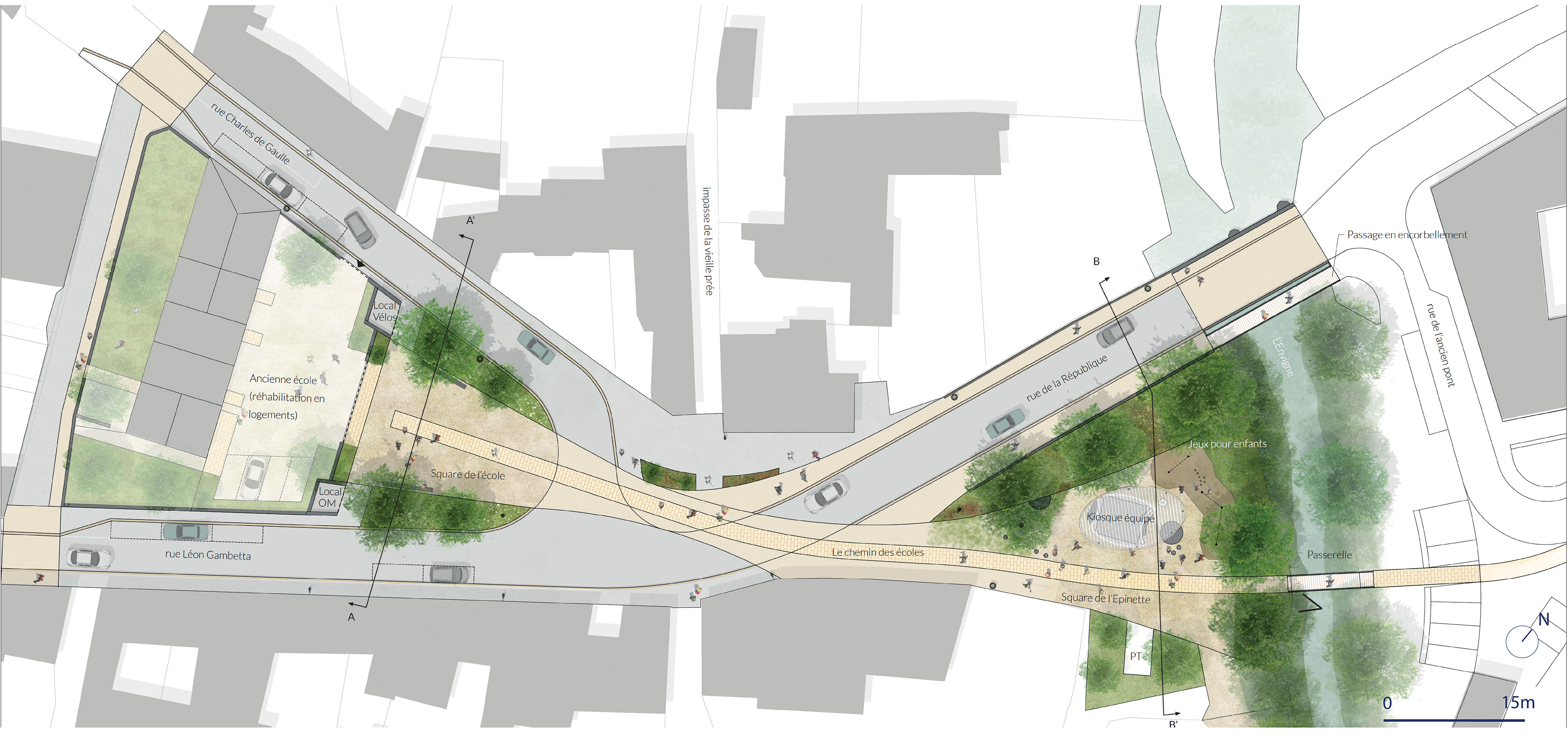 Moss paysage paysagiste concepteur urbaniste urbain projet architecture graphisme design espace designer designeur scénographie urbanism lansdscape architecture Vienne Lencloitre Lencloître historique compagnon calepinage pierre matériaux voirie pont métal végétation