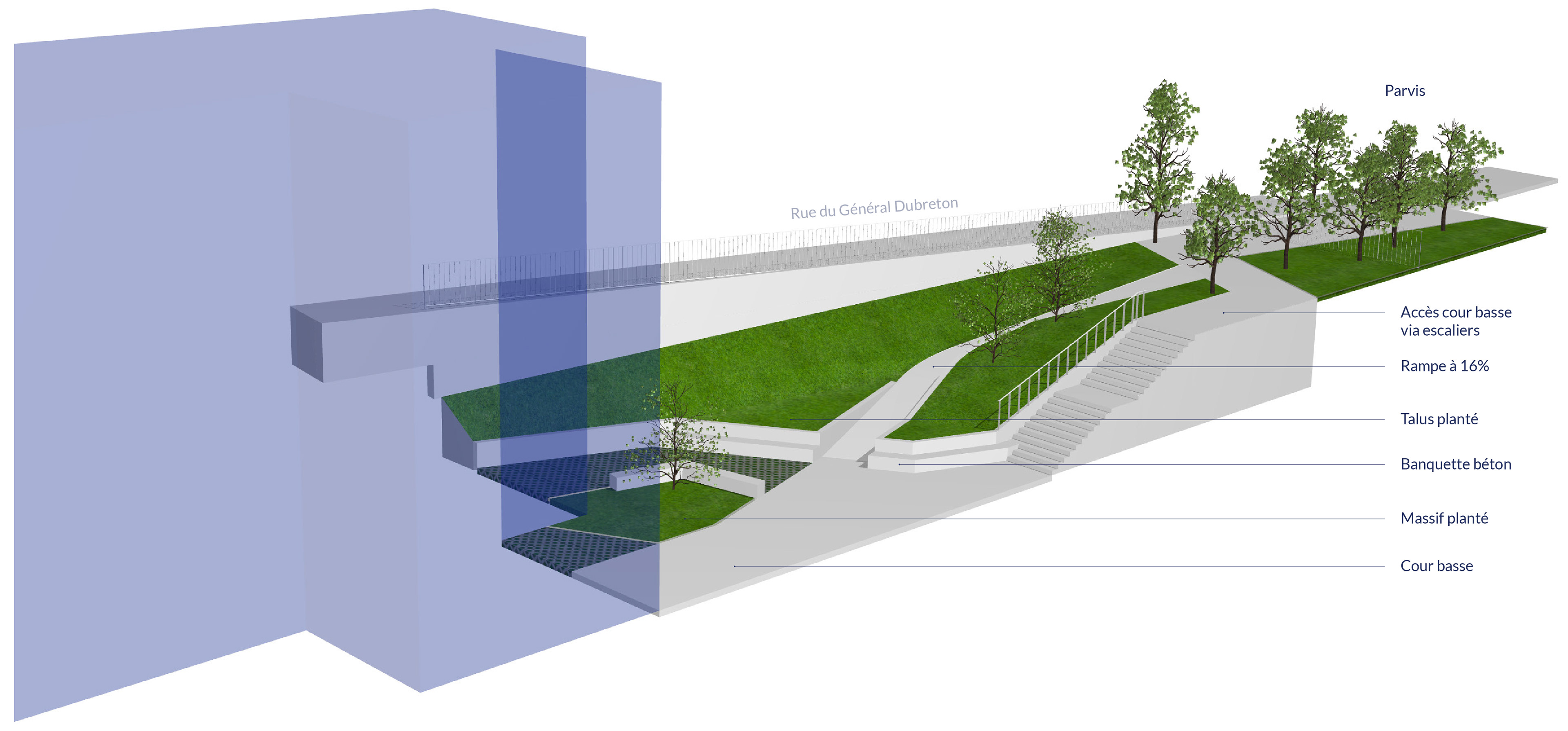 Moss paysage paysagiste concepteur urbaniste urbain projet architecture graphisme design espace designer designeur scénographie urbanism lansdscape architecture scolaire lycée rénovation Bretagne Ploërmel Ploermel plante cheminement