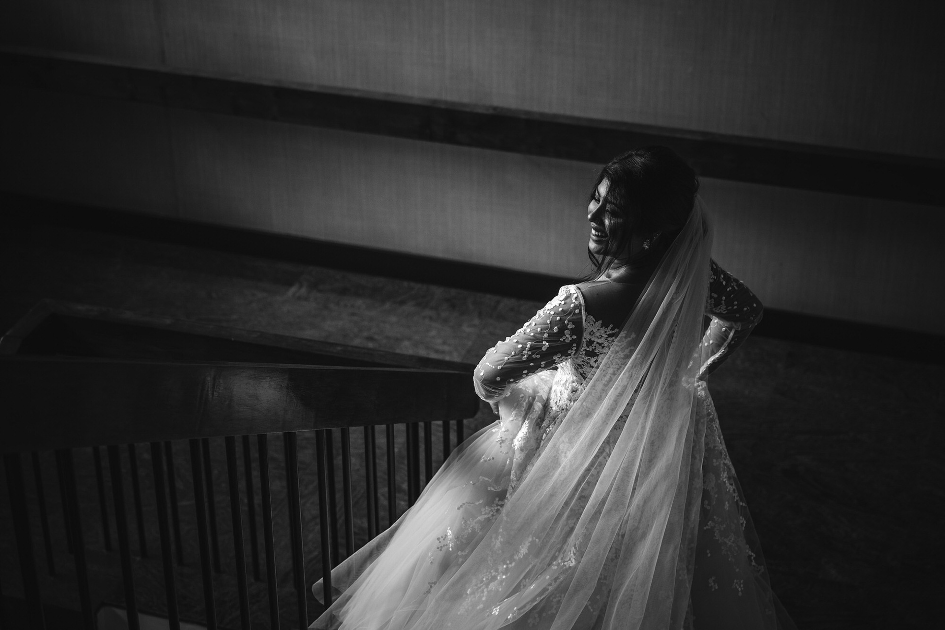 Black and white bridal portrait