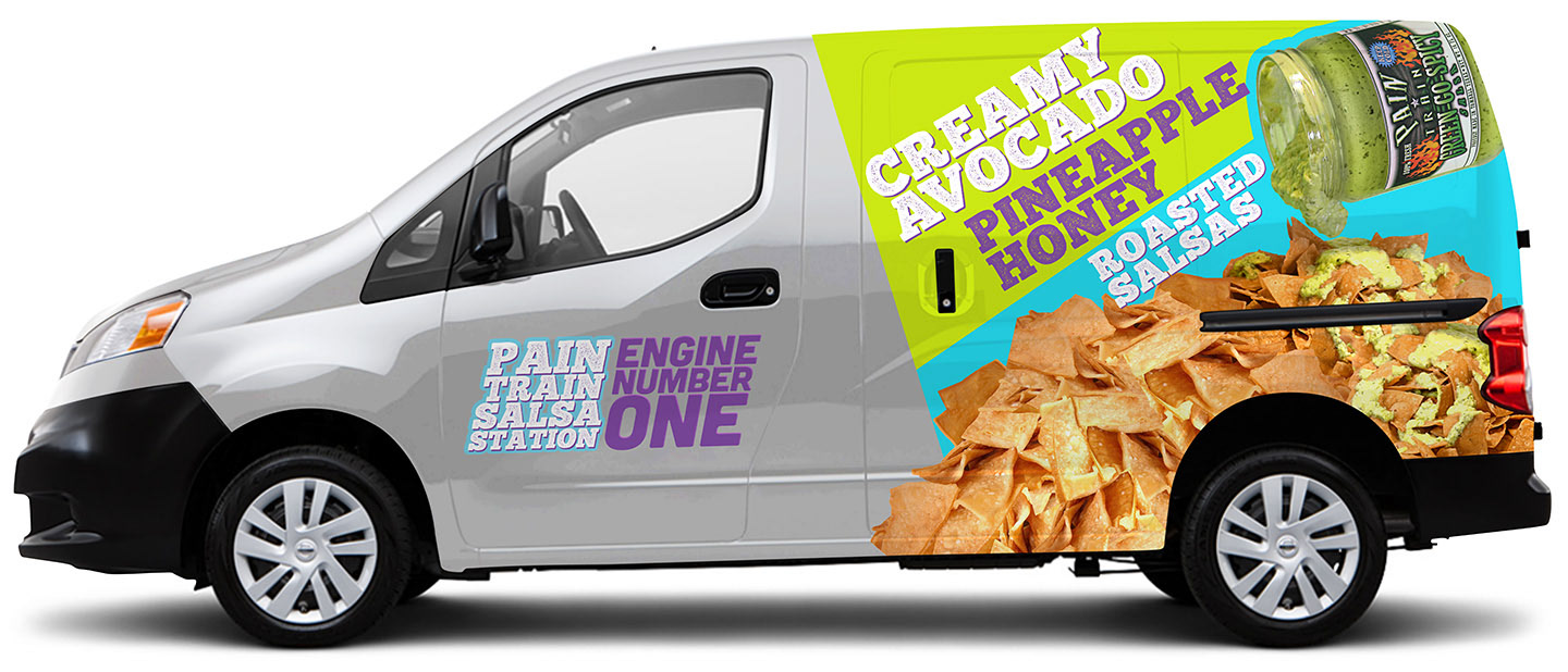 Vehicle Wrap Driver Side Showing Partial Wrap Pain Train Salsa