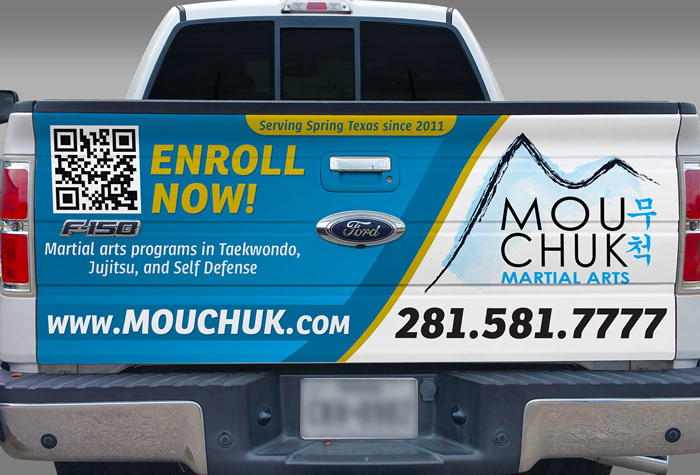 Tailgate wrap Design Mockup on Ford F150 - Mouchuk Martial Arts.