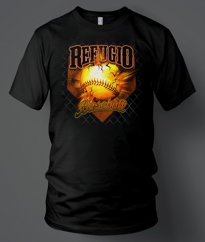 Refugio Bobcats Baseball Exploding Baseball Design on shirt mockup.