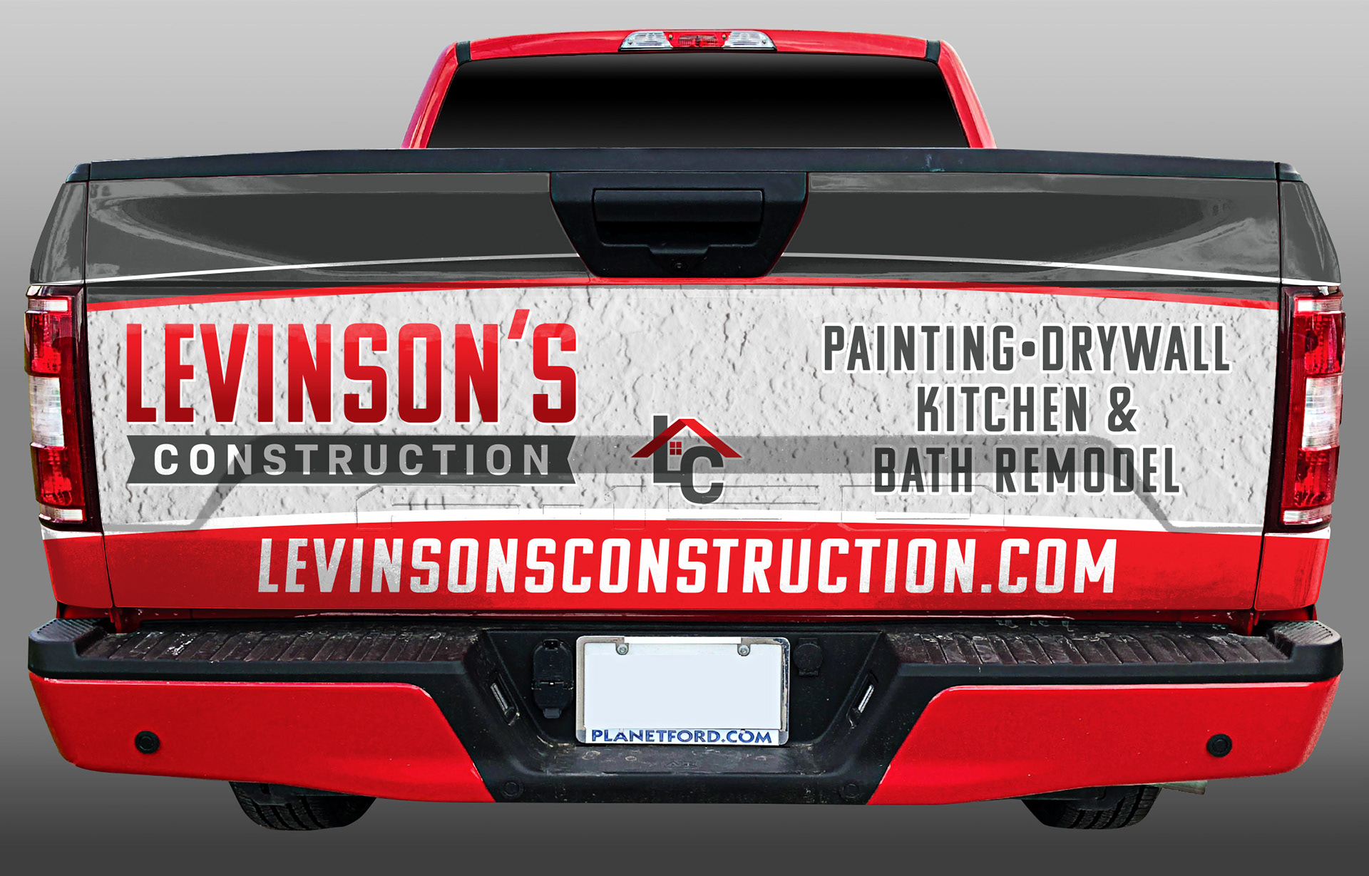Levinson's Construction Partial Wrap Tailgate View.
